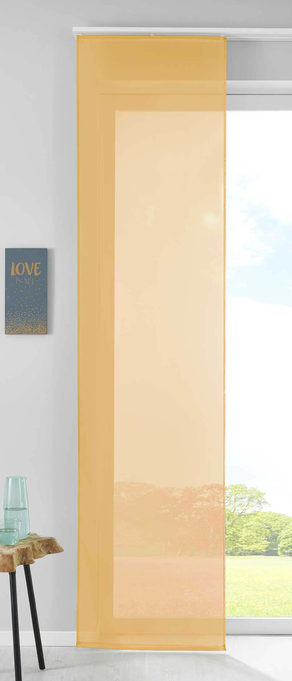 1er Set Schiebegardine Flächenvorhang Vorhang Gardine Voile Komplett mit Paneelwagen Beschwerungsstange 85589N Gelb Schiebegardine Schiebegardine_gelb | Gardinenbox.de