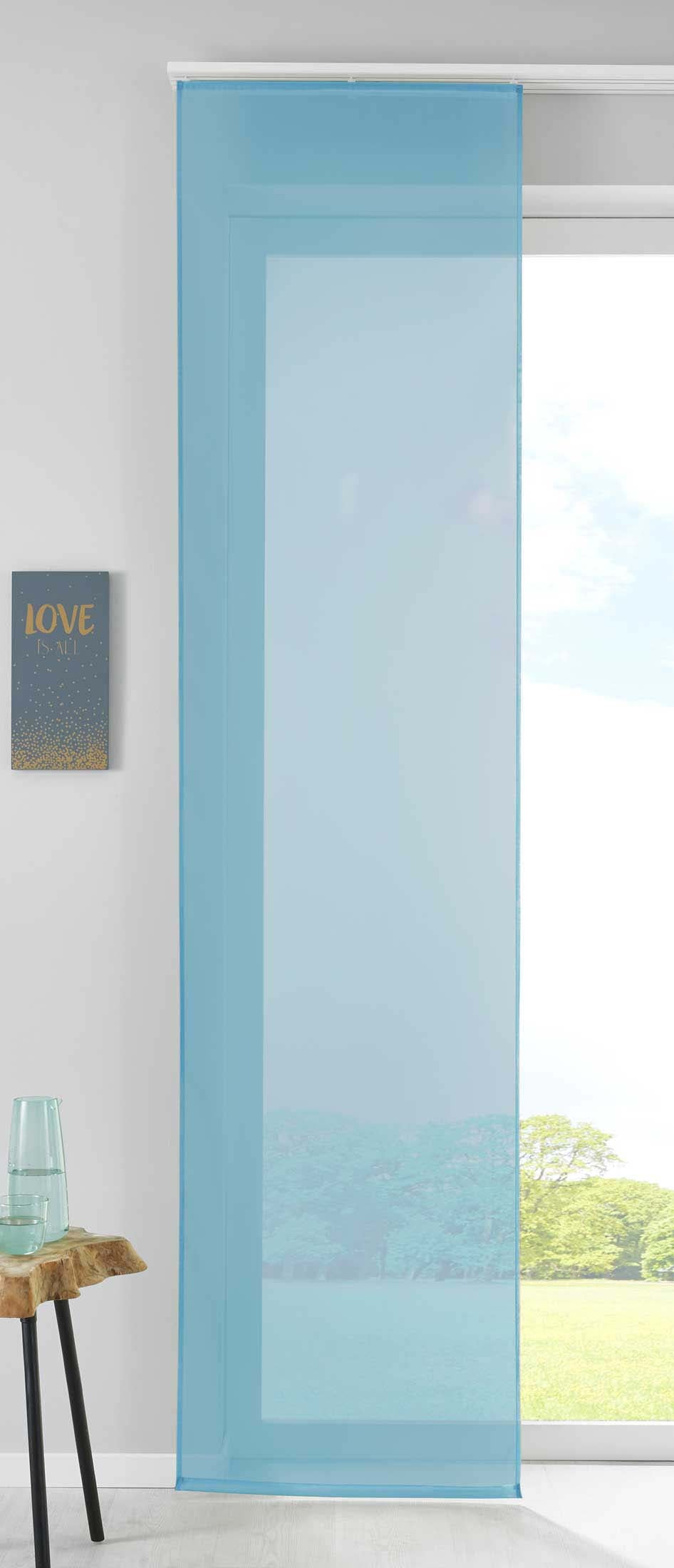 1er Set Schiebegardine Flächenvorhang Vorhang Gardine Voile Komplett mit Paneelwagen Beschwerungsstange 85589N Hellblau Schiebegardine Schiebegardine_hellblau | Gardinenbox.de