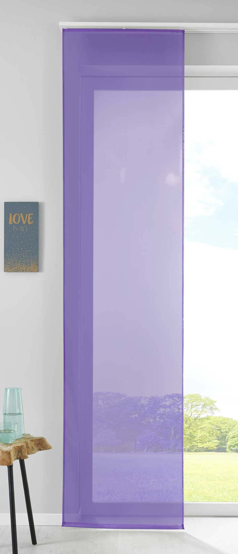 1er Set Schiebegardine Flächenvorhang Vorhang Gardine Voile Komplett mit Paneelwagen Beschwerungsstange 85589N Lila Schiebegardine Schiebegardine_lila | Gardinenbox.de
