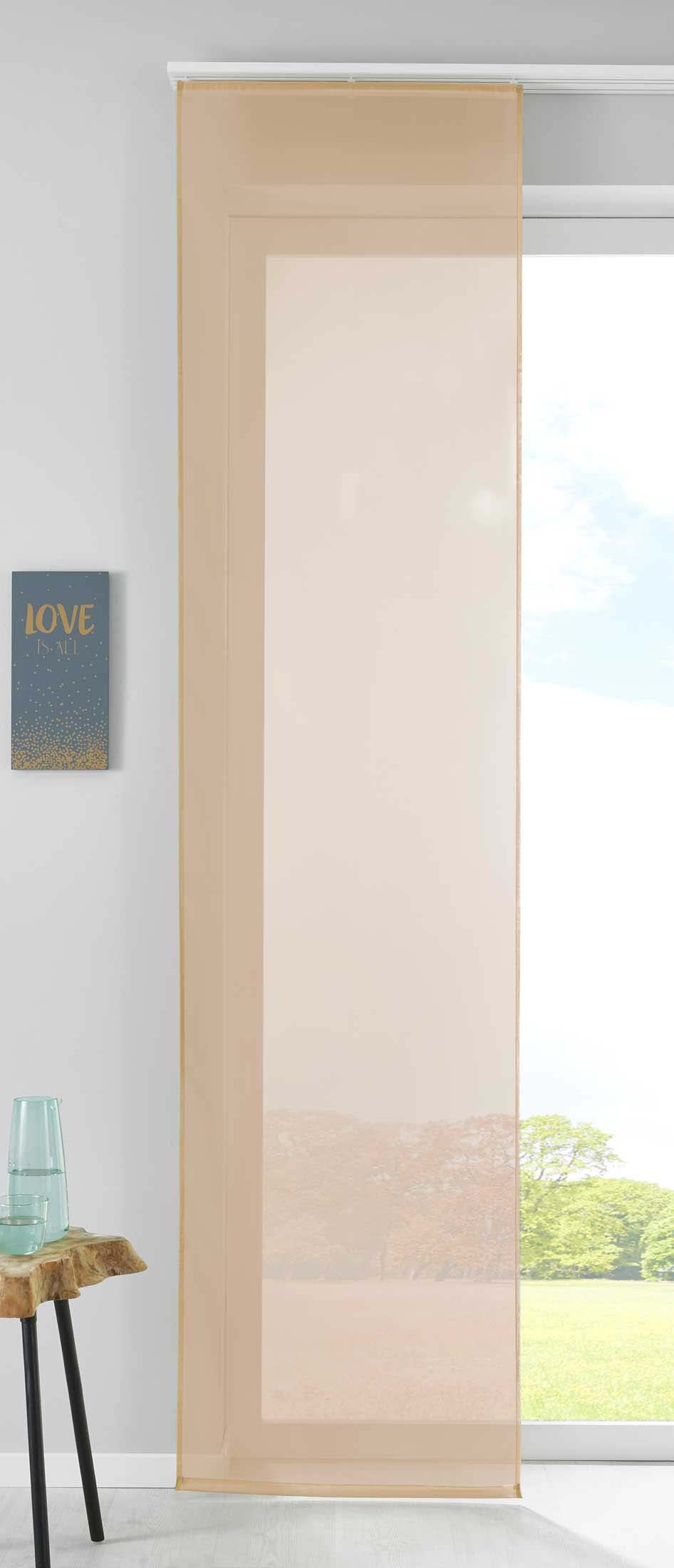 1er Set Schiebegardine Flächenvorhang Vorhang Gardine Voile Komplett mit Paneelwagen Beschwerungsstange 85589N Sand Schiebegardine Schiebegardine_sand | Gardinenbox.de