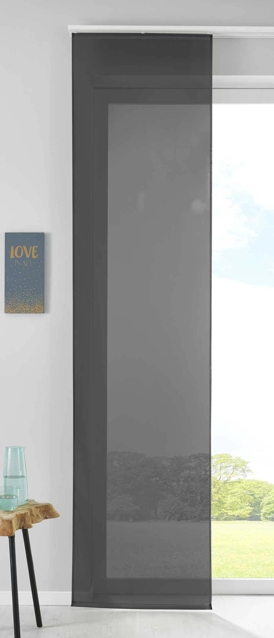 1er Set Schiebegardine Flächenvorhang Vorhang Gardine Voile Komplett mit Paneelwagen Beschwerungsstange 85589N Schwarz Schiebegardine Schiebegardine_schwarz | Gardinenbox.de