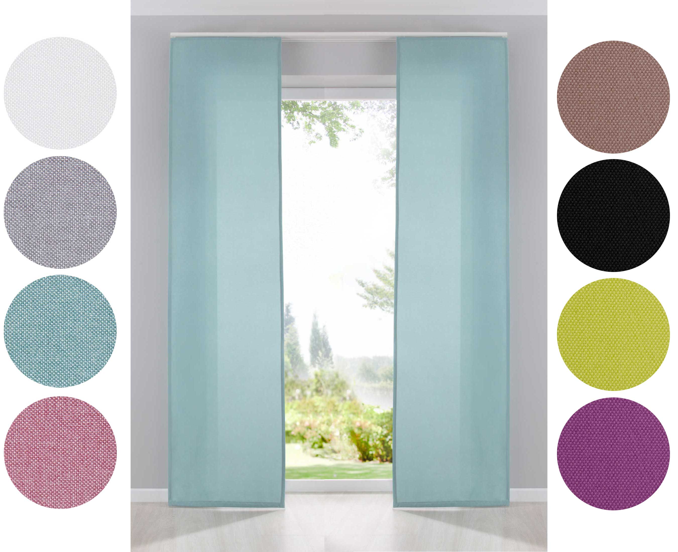 2er Pack Flächenvorhänge Schiebegardinen komplett Set Cationic blickdicht Leinen Optik natura seidenmatt Landhaus Stil 204411-2 Schiebegardine Schiebegardinen_Leinen_Optik | Gardinenbox.de