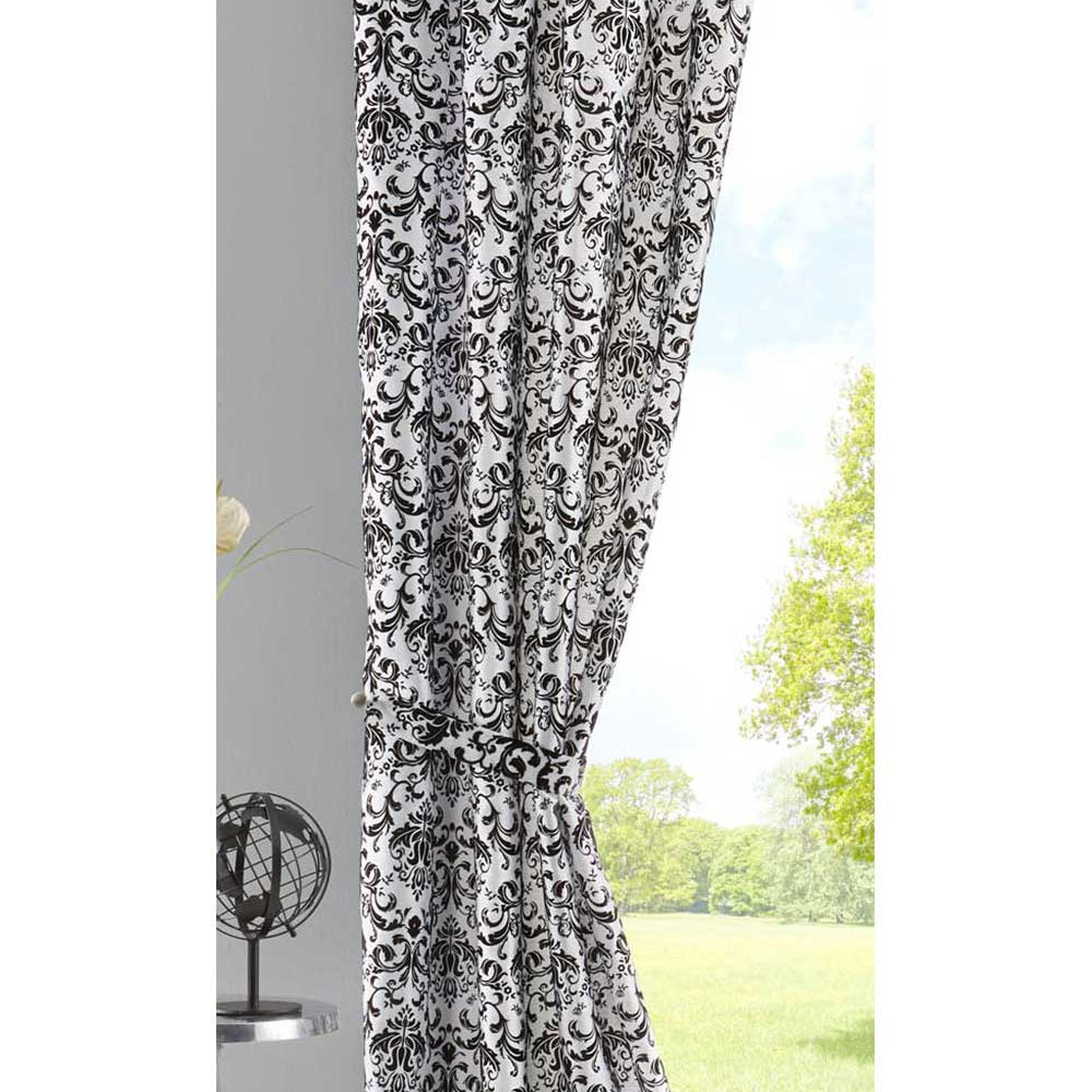 Vorhang Wildseide Optik Barock blickdicht Flockfasern Deko gemustert, blickdicht mit verdecktem Schlaufenband 20200 Weiß Schwarz Vorhang Vorhang_Widseide_Optik_Barock_blickdicht_Flockfasern_Deko_gemustert_blickdicht_mit_verdecktem_Schlaufenband_20200_-_Gardinenbox.de_-_-3695479 | Gardinenbox.de
