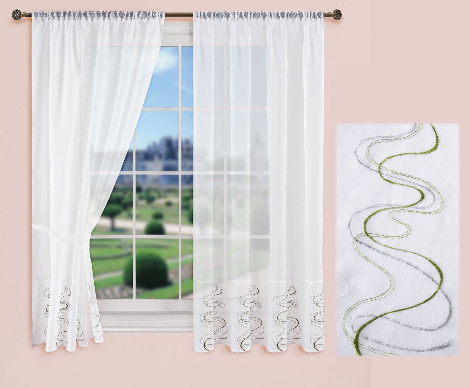 WELLE Stickerei Gardinen Set 4 Tlg. Raffhalter Tunneldurchzug Gardinenband für Gardinenschienen 112231 Gardinen Set WELLE_Stickerei_Gardinen_Set_4_Tlg._Raffhalter_Tunneldurchzug_Gardinenband_fur_Gardinenschienen_112231_-_Gardinenbox.de_-_-3695854 | Gardinenbox.de