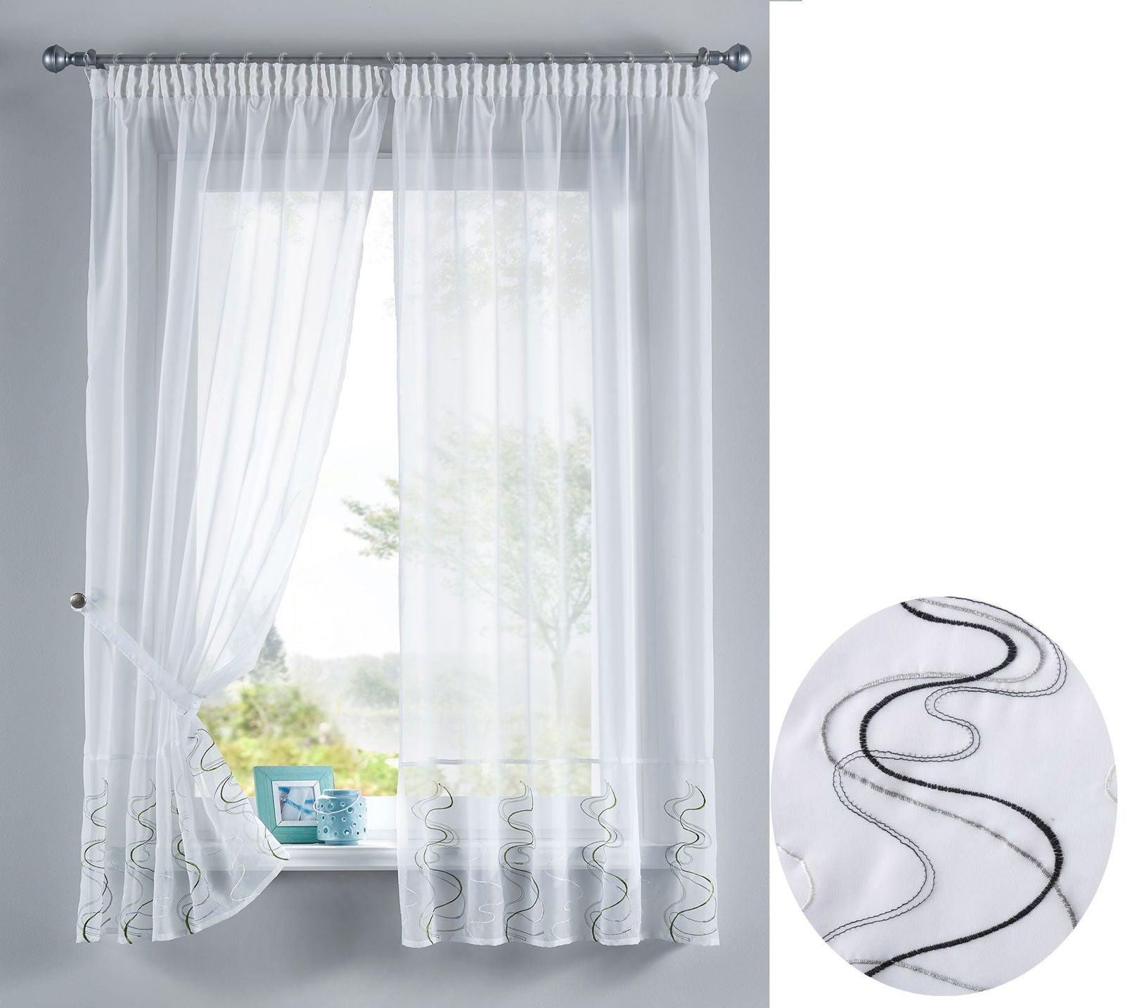 WELLE Stickerei Gardinen Set 4 Tlg. Raffhalter Tunneldurchzug Gardinenband für Gardinenschienen 112231 Schwarz Gardinen Set WELLE_Stickerei_Gardinen_Set_4_Tlg._Raffhalter_Tunneldurchzug_Gardinenband_fur_Gardinenschienen_112231_-_Gardinenbox.de_-_-3695924 | Gardinenbox.de