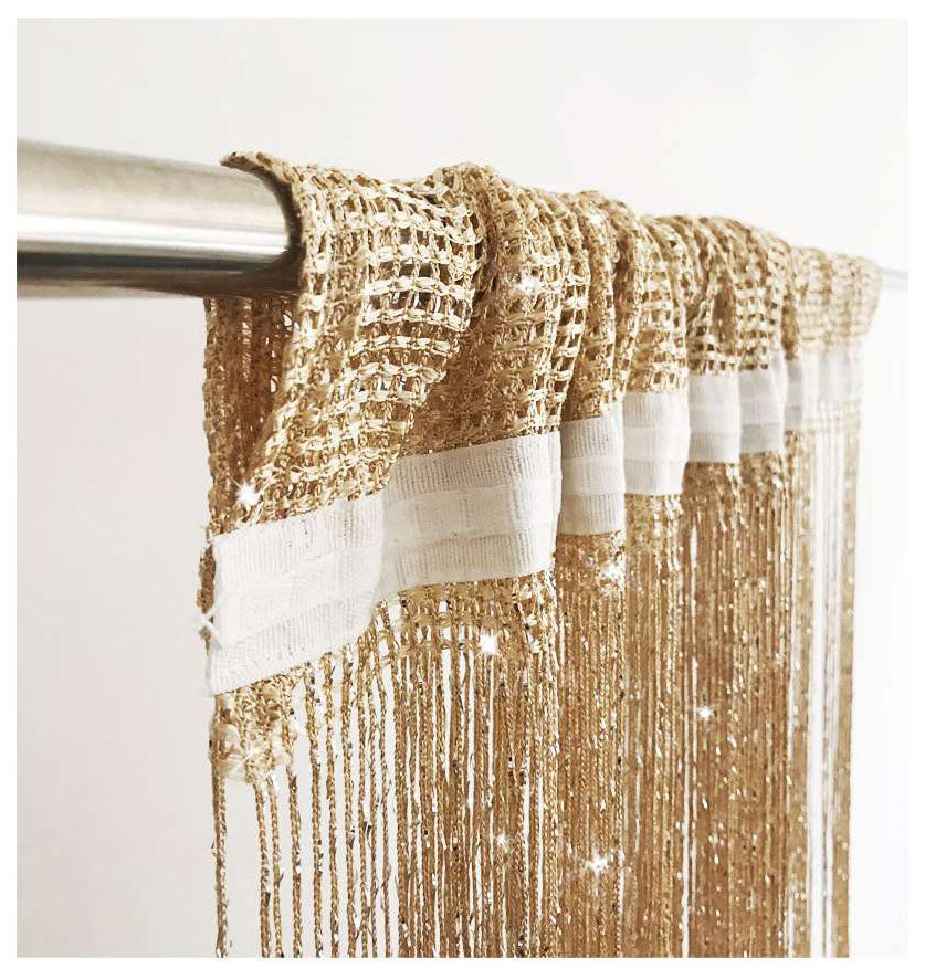 2er Set Fadengardine mit Tunneldurchzug und eingenähtem Kräuselband, geeignet für Gardinenstangen und Gardinenschienen Fadenvorhänge Fadenstores Raumteiler 20303CN2 Fadengardine lurex_gold_1_b367c16d-bd0e-4452-9216-4e27ffca9c25 | Gardinenbox.de
