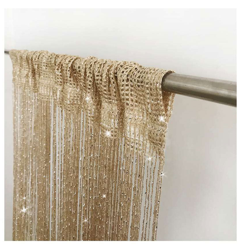 Fadengardine mit Tunneldurchzug und eingenähtem Kräuselband, geeignet für Gardinenstangen und Gardinenschienen Fadenvorhang Fadenstore Raumteiler 20303CN Fadengardine lurex_gold_2_5461107f-4551-4878-b14e-886aed1dcfe1 | Gardinenbox.de