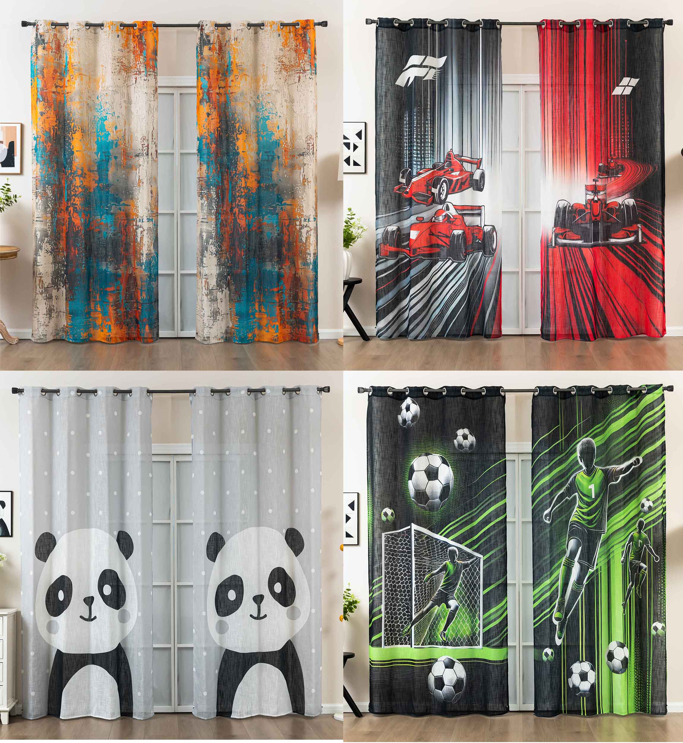 2er Set Vorhang Ösen Grobfaser »Seoul Collection« Digital Druck Ösen Linenlook-Struktur Halbransparent Blickdicht Gardinen