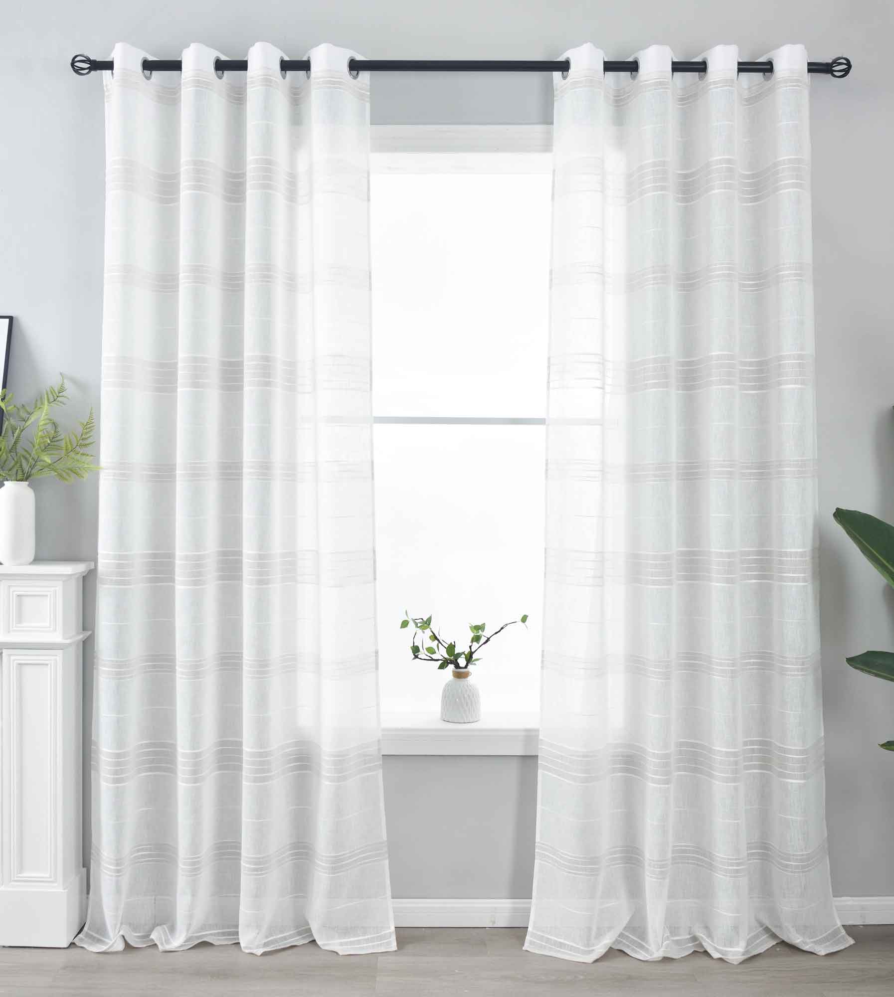 2er Set Halbtransparente Gardinen mit Ösen »Frankfurt« Leinenbindung Robust Formstabil Linienmuster 202460-2