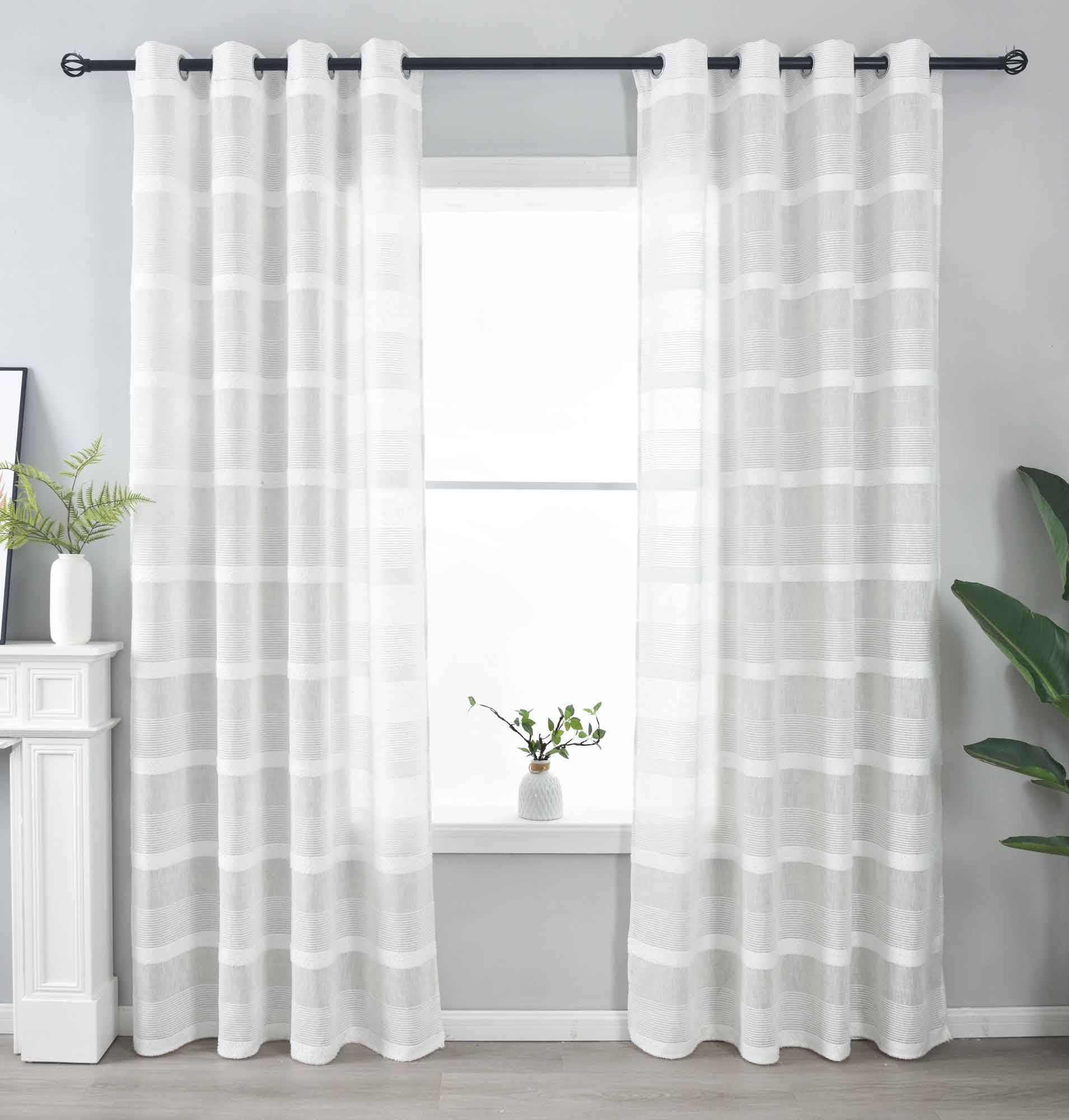 2er Set Halbtransparente Gardine mit Ösen HxB 245x140 cm Natur Meliert »Halle« Chenille Leinenbindung Lichtdurchlässig Halbtransparent 202480-2