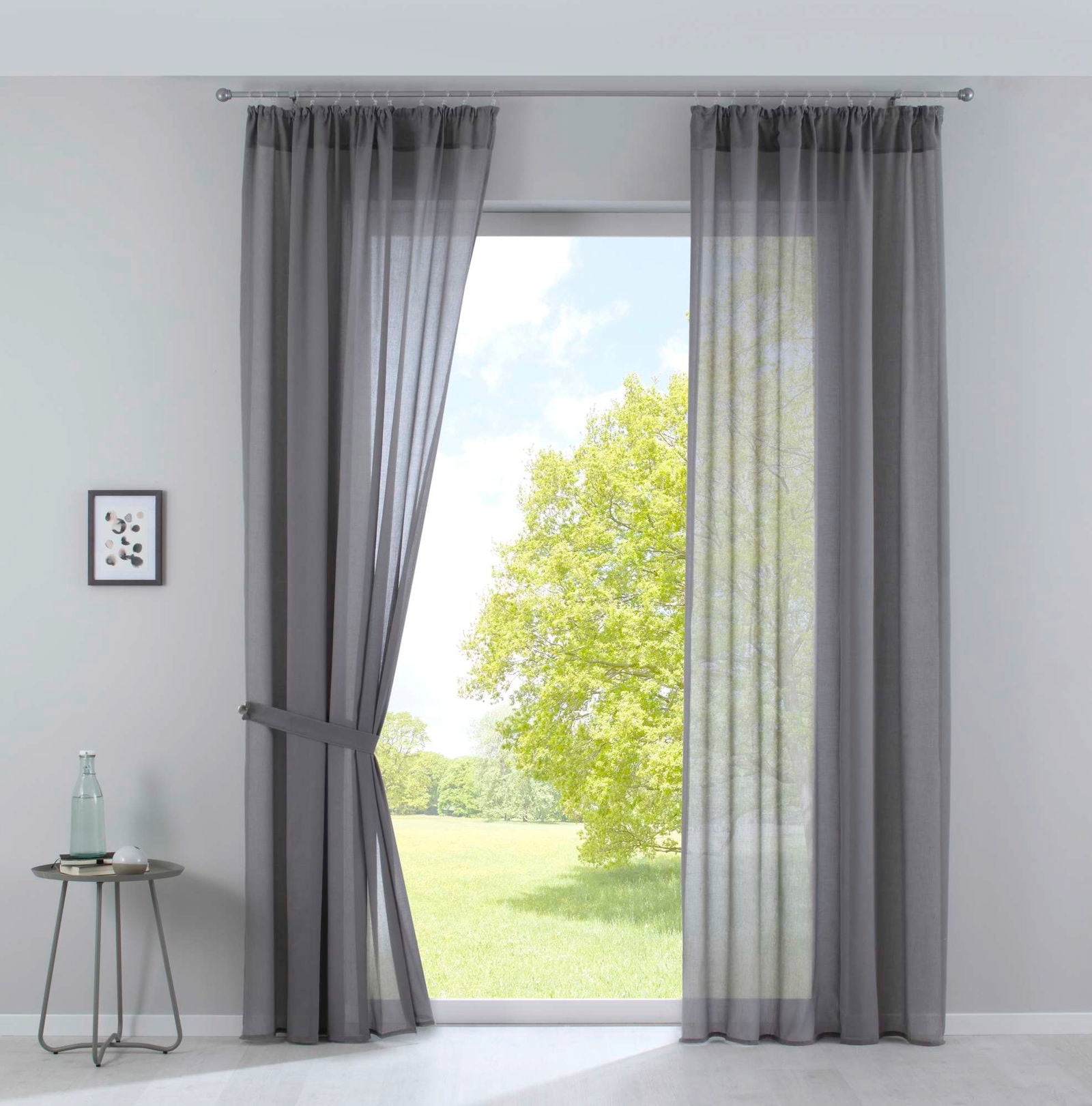 2er Set Gardinen »Nizza« Baumwoll-Voile Halbvoile Transparent Stores mit Gardinenband und Tuneldurchzug 2019031-2