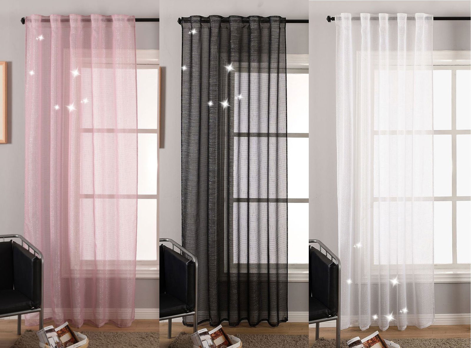 Transparente Gardine Vorhang Schal verdeckte Schlaufen Lurex Garn glänzend (Höhe x Breite cm) 20477