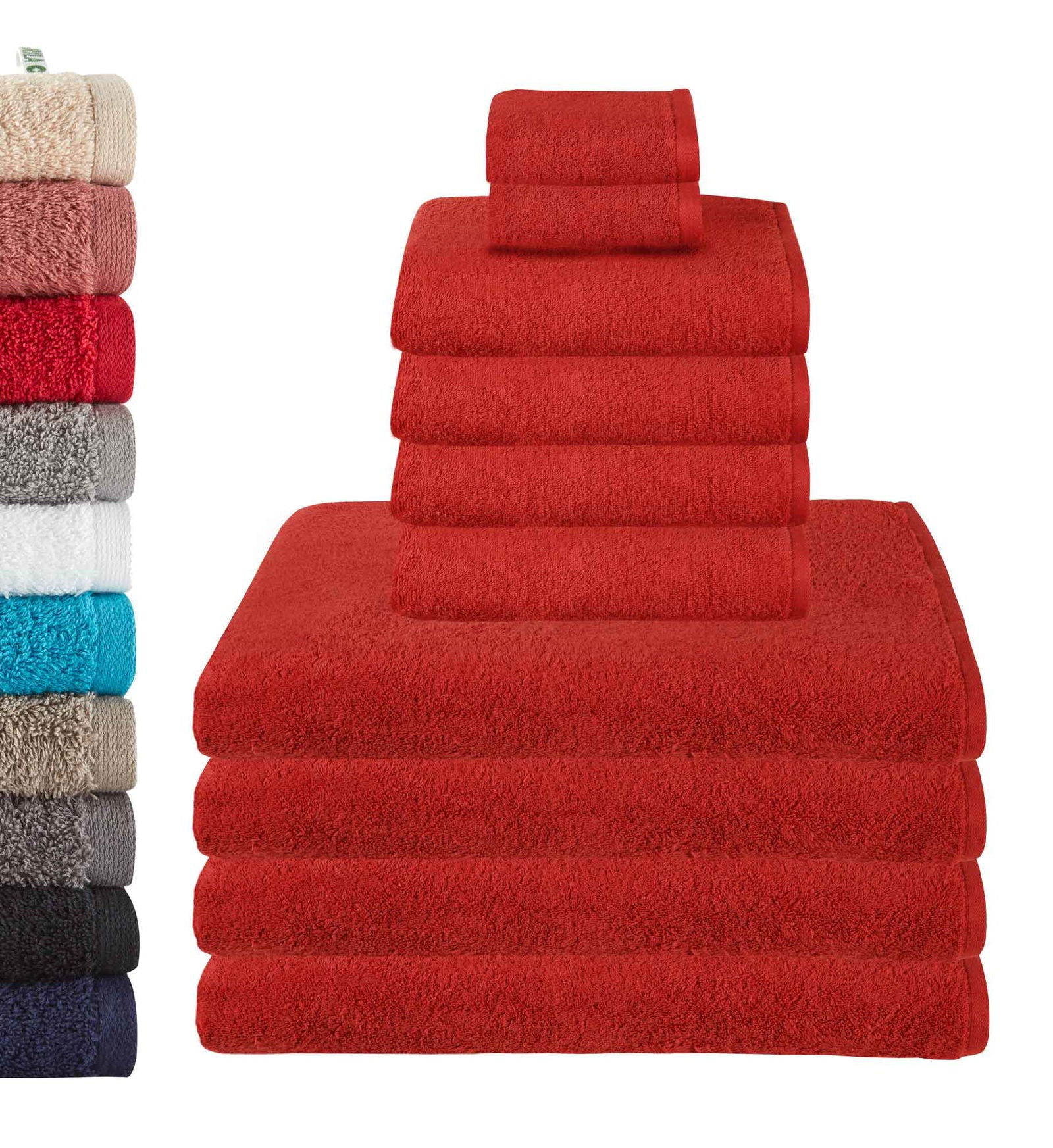 10er Set 2 Gästetücher 30x50 4 Handtücher 50x100 cm 4 Saunatücher 100x150 cm »Montreal« 100% Bio Baumwolle 2020100-1-2-4-10er Rot 30x50, 50x100, 100x150 cm Frottee 10er_Set_2_Gastetucher_30x50_4_Handtucher_50x100_cm_4_Saunatucher_100x150_cm_Montreal_100_Bio_Baumwolle_2020100-1-2-4-10er_-_Gardinenbox.de_-_-3666186 | Gardinenbox.de