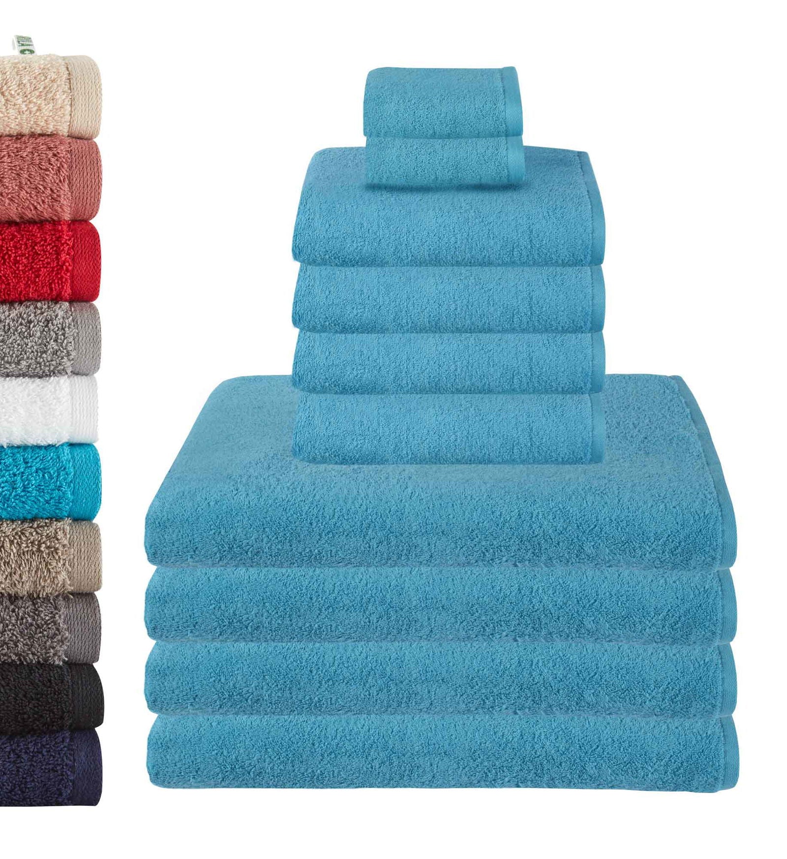 10er Set 2 Gästetücher 30x50 4 Handtücher 50x100 cm 4 Saunatücher 100x150 cm »Montreal« 100% Bio Baumwolle 2020100-1-2-4-10er Türkis 30x50, 50x100, 100x150 cm Frottee 10er_Set_2_Gastetucher_30x50_4_Handtucher_50x100_cm_4_Saunatucher_100x150_cm_Montreal_100_Bio_Baumwolle_2020100-1-2-4-10er_-_Gardinenbox.de_-_-3666229 | Gardinenbox.de