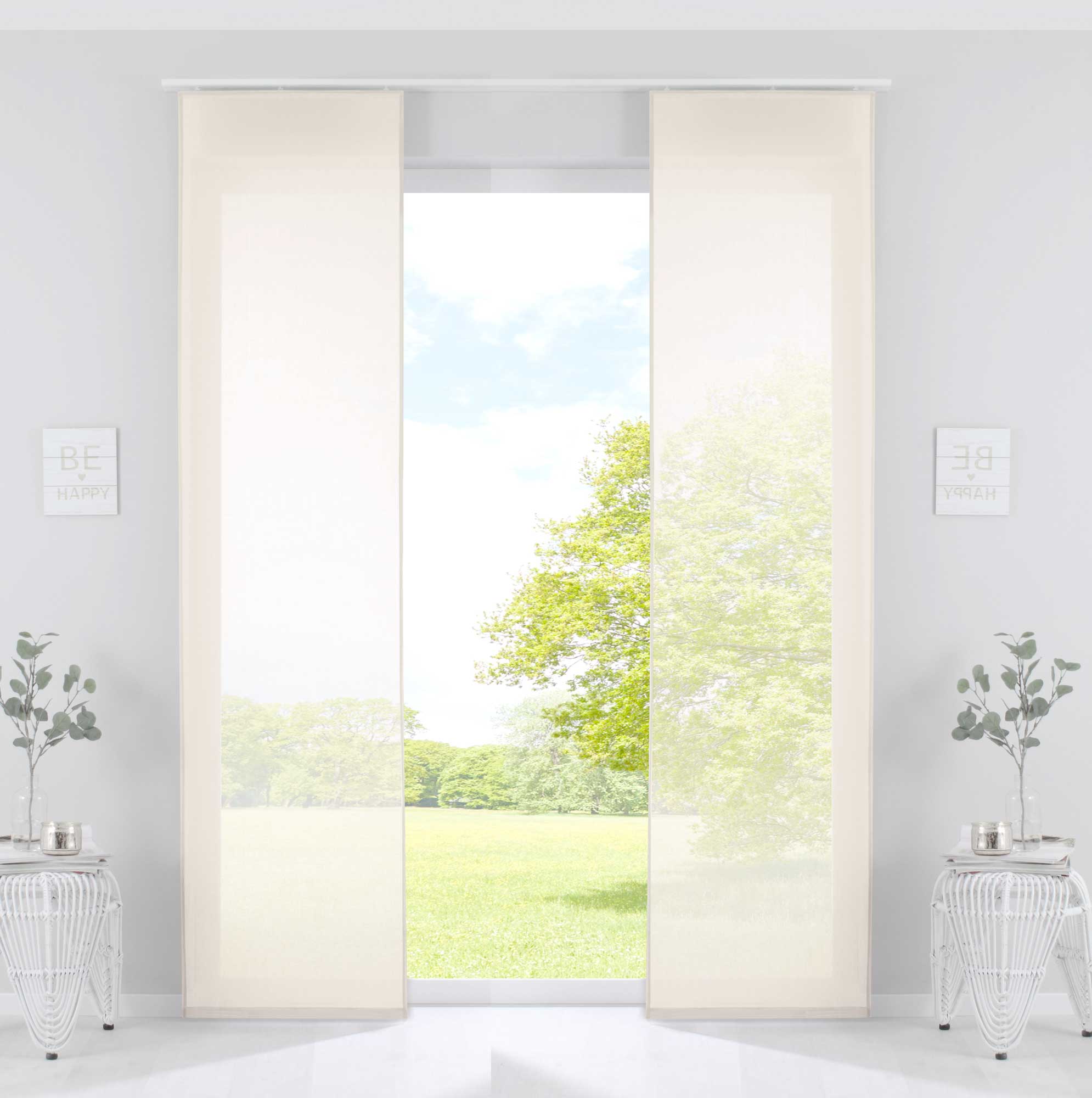 2er Set Schiebegardinen »Nizza« Baumwoll-Voile Halbvoile Transparent Flächenvorhang mit Paneelwagen und Beschwerungsstange 2019032-2