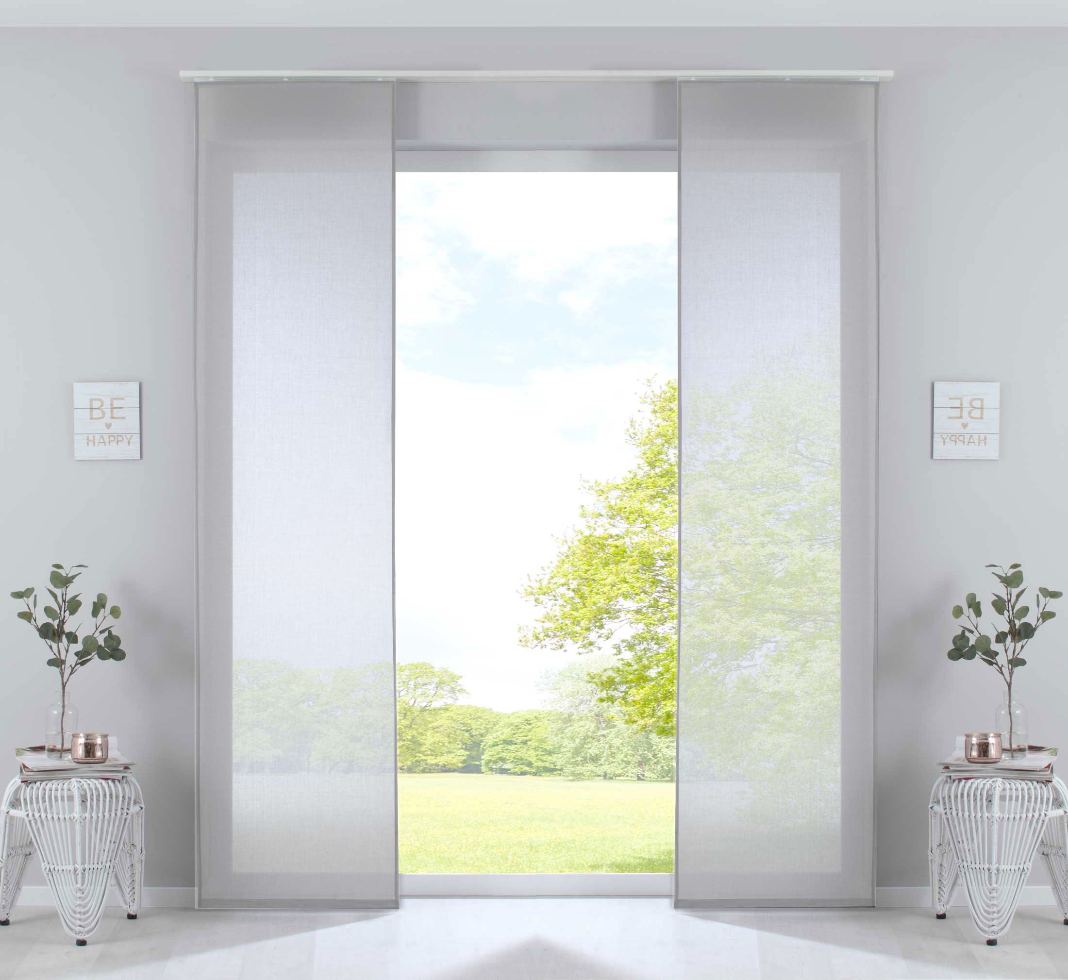 2er Set Schiebegardinen »Nizza« Baumwoll-Voile Halbvoile Transparent Flächenvorhang mit Paneelwagen und Beschwerungsstange 2019032-2