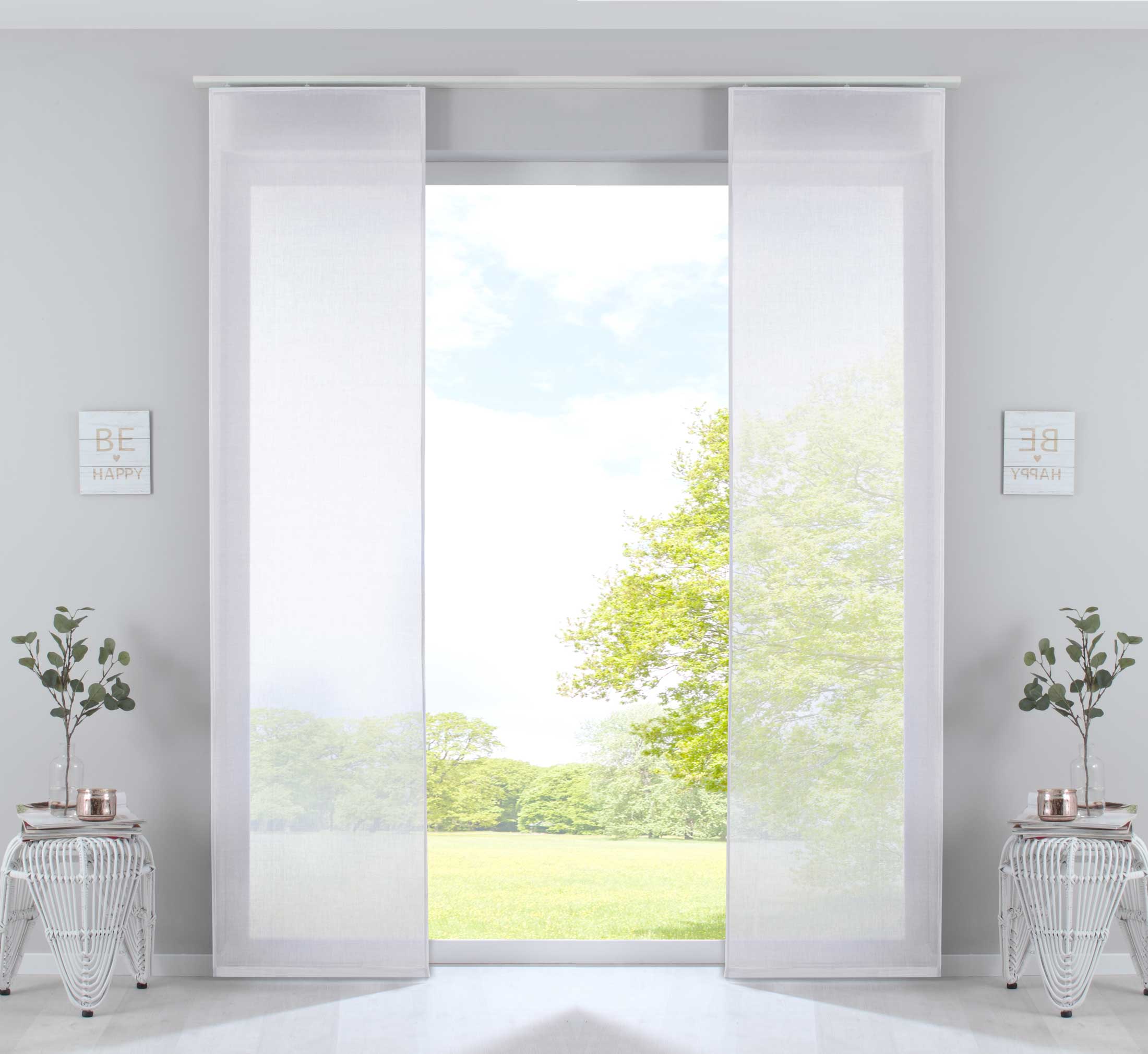2er Set Schiebegardinen »Nizza« Baumwoll-Voile Halbvoile Transparent Flächenvorhang mit Paneelwagen und Beschwerungsstange 2019032-2