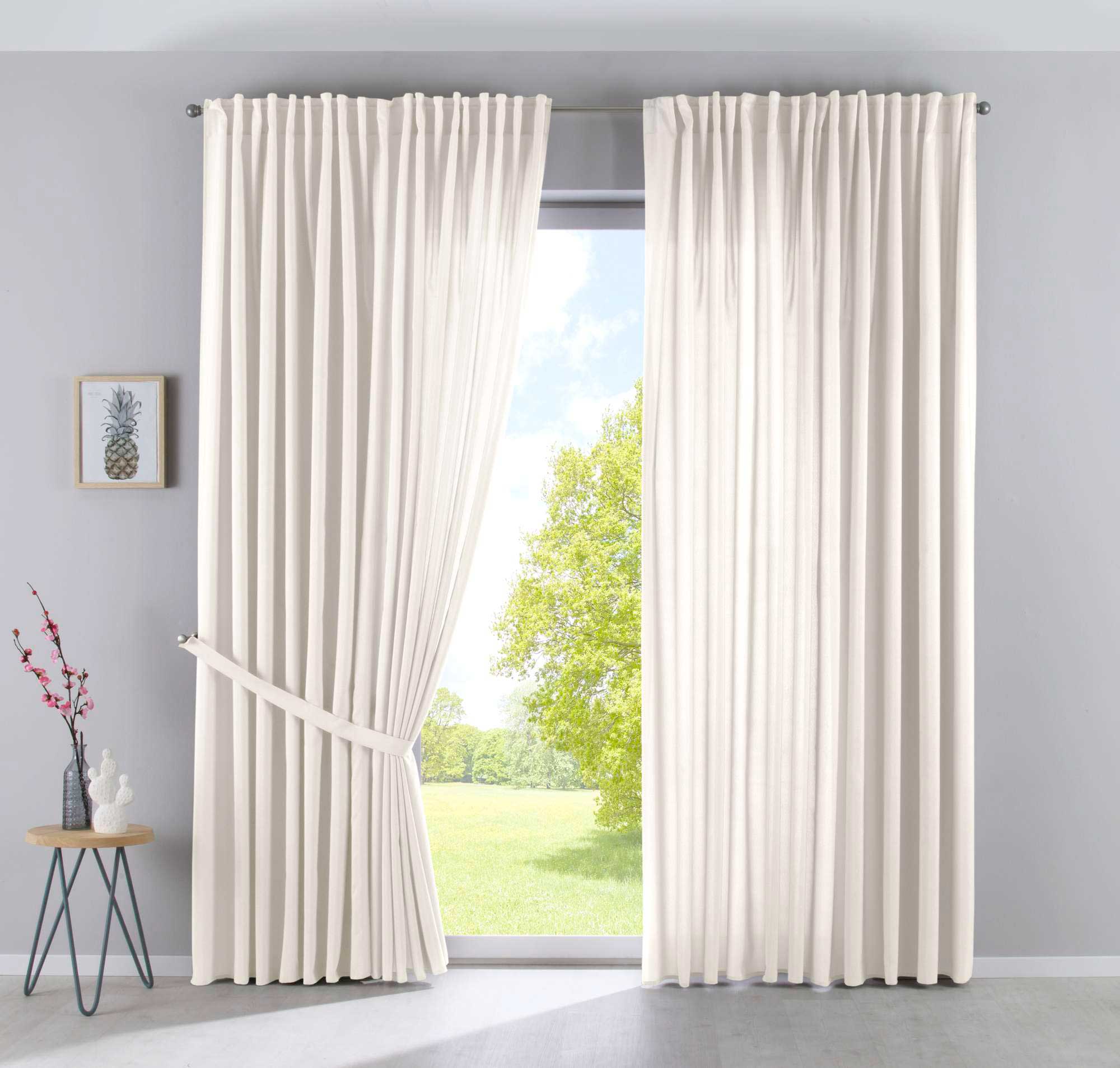 2er Set Vorhänge Verdeckte Schlaufen Cationic »JENA« Blickdicht Leinen Optik Gardinen Meliert Gardinenband mit Raffhalter 2019037-2 Creme HxB 250x300 cm Vorhang Set 2019037-2creme-breit | Gardinenbox.de