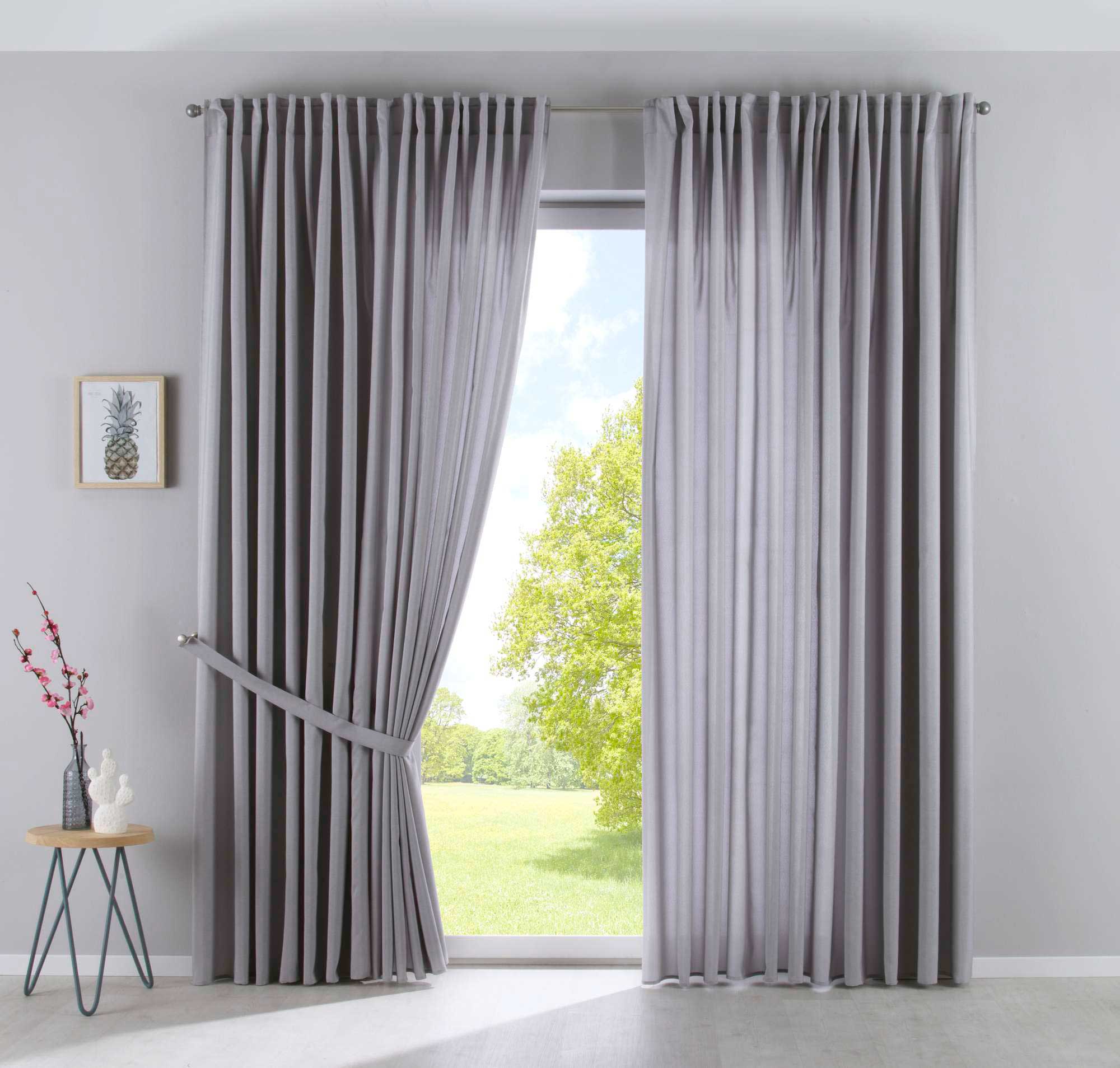 2er Set Vorhänge Verdeckte Schlaufen Cationic »JENA« Blickdicht Leinen Optik Gardinen Meliert Gardinenband mit Raffhalter 2019037-2 Silber HxB 250x300 cm Vorhang Set 2019037-2silber-breit | Gardinenbox.de