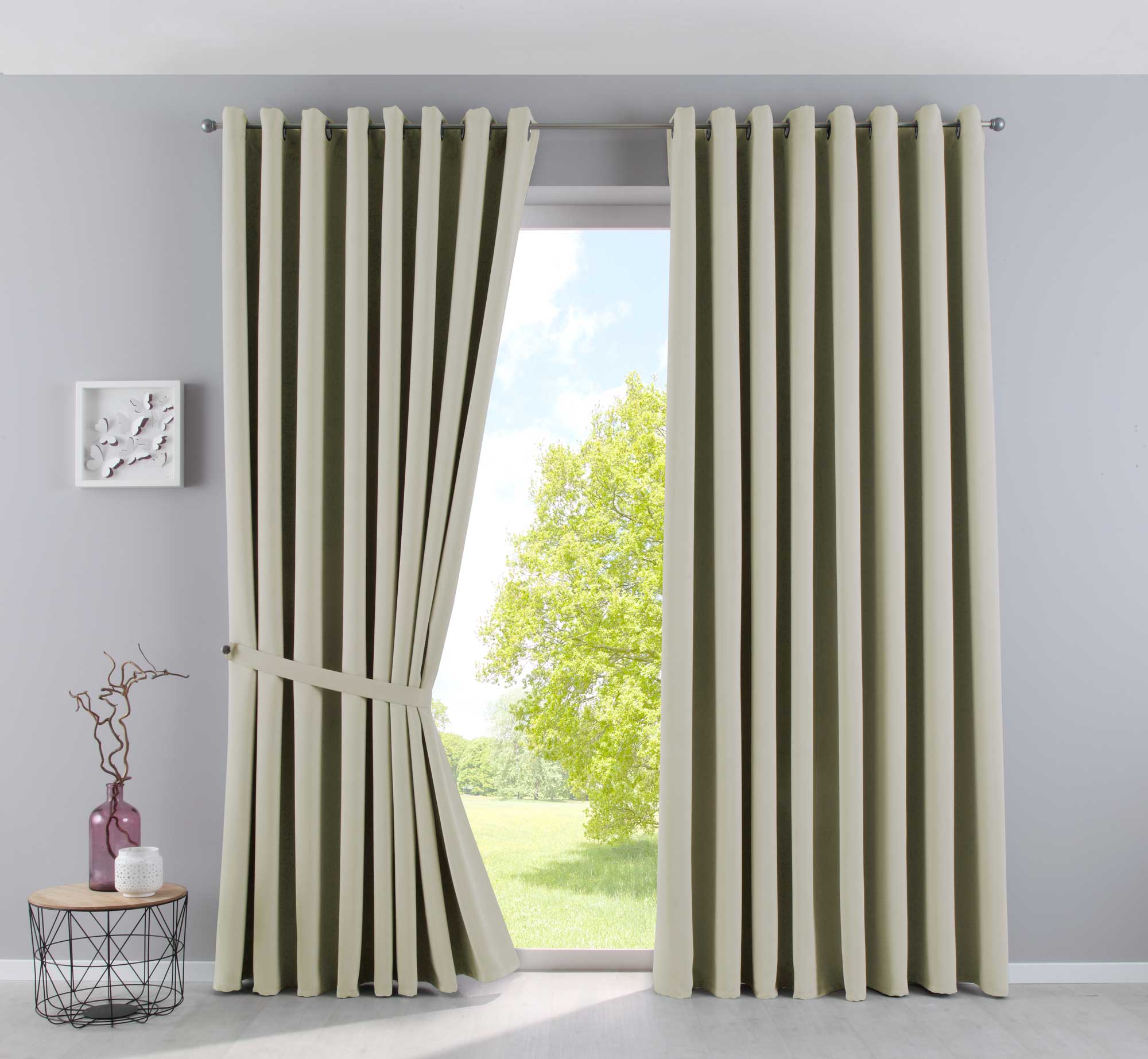 Vorhänge Blickdicht »NewYork« 2er-Pack Thermo-Gardinen Verdunkelungsvorhang Blackout Ösen schalldämmend UV-Schutz Raffhalter 201920600-2 Beige HxB 225x295 cm Vorhang Set 201920600-2beige-295 | Gardinenbox.de