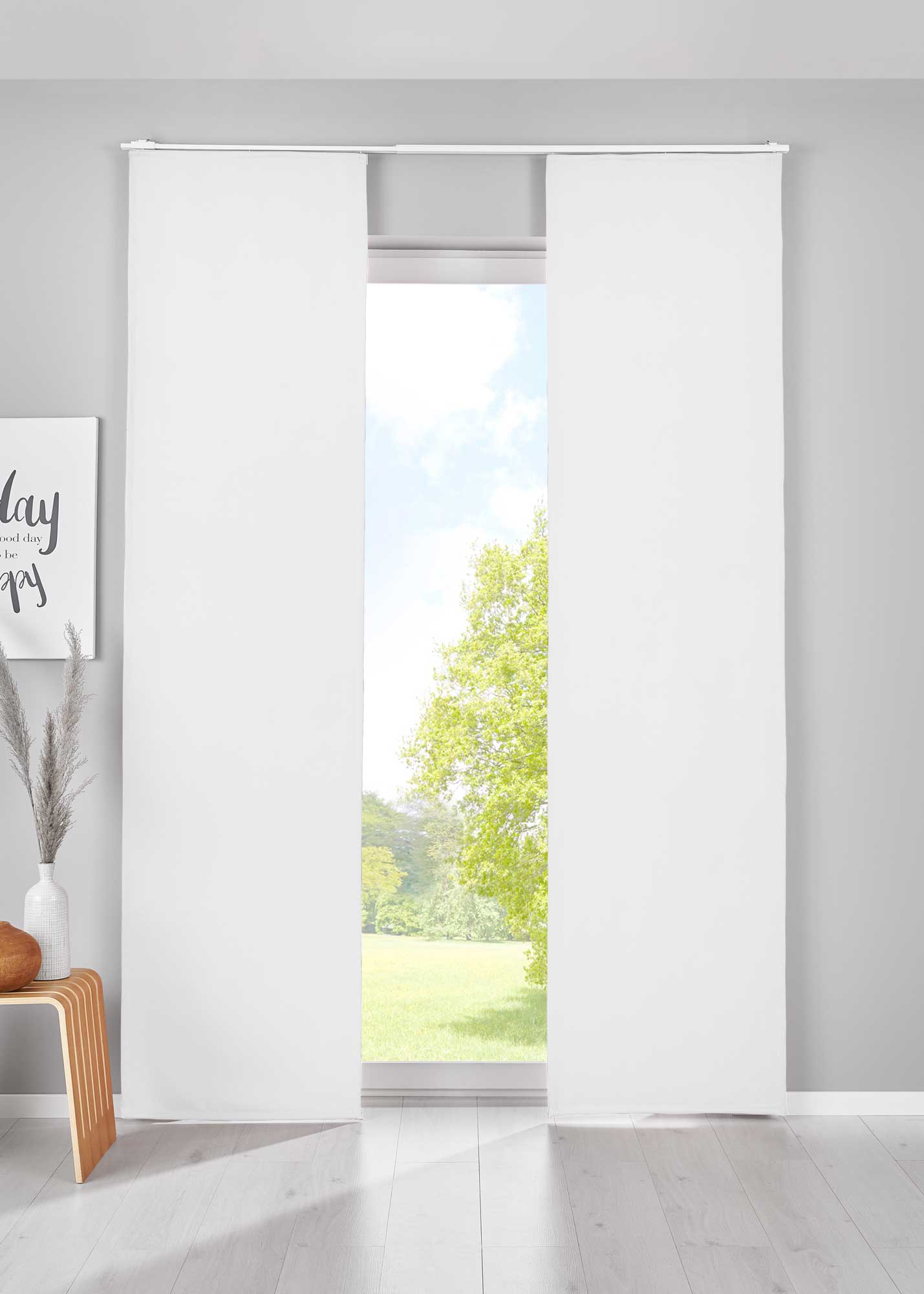 2er Set Verdunkelung Schiebegardinen »NewYork« Flächenvorhänge Paneelwagen Blickdicht Thermo-Schiebevorhang 202020680-2 Weiß HxB 245x60 cm Schiebegardine 202020680-2weiss | Gardinenbox.de