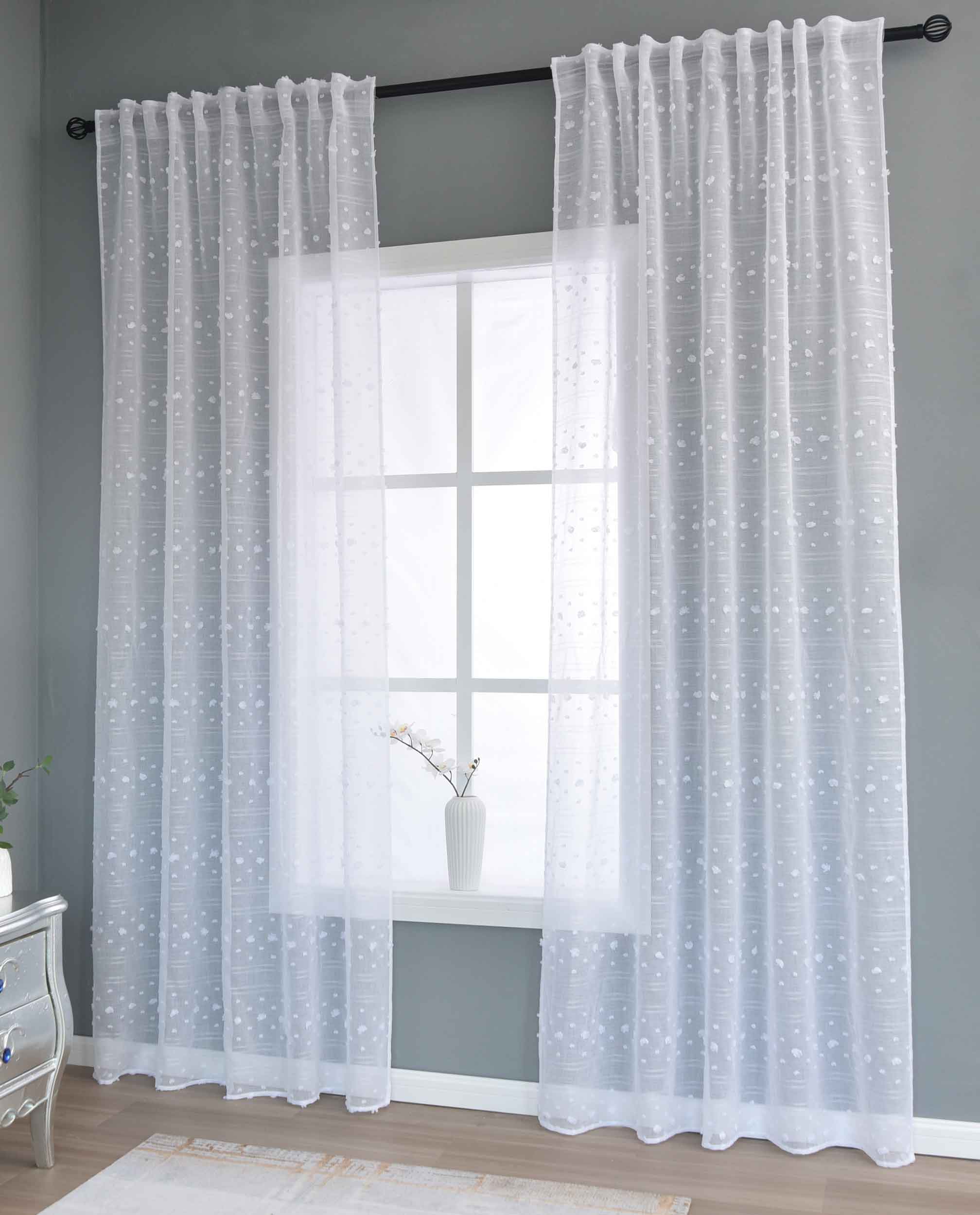 2er Set Gardine »VALENCIA« Multiband Aufhängung Scherli Transparent Leinen-Optik 2023400-408S-2 Natur Pompom Gardinen Set 2023400-408S-2natur_pompom | Gardinenbox.de