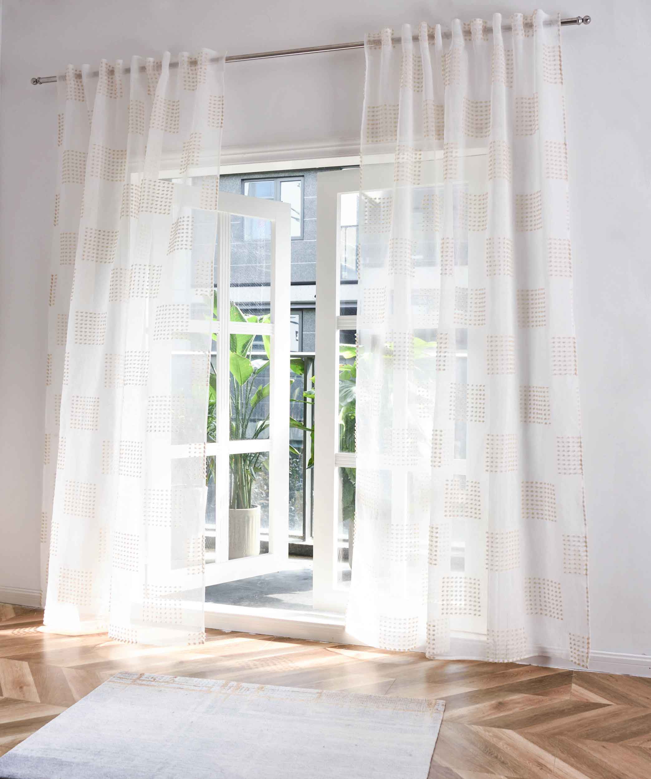 2er Set Gardine »VALENCIA« Multiband Aufhängung Scherli Transparent Leinen-Optik 2023400-408S-2 Natur Taupe Geo Gardinen Set 2023400-408S-2natur_taupe_geo | Gardinenbox.de