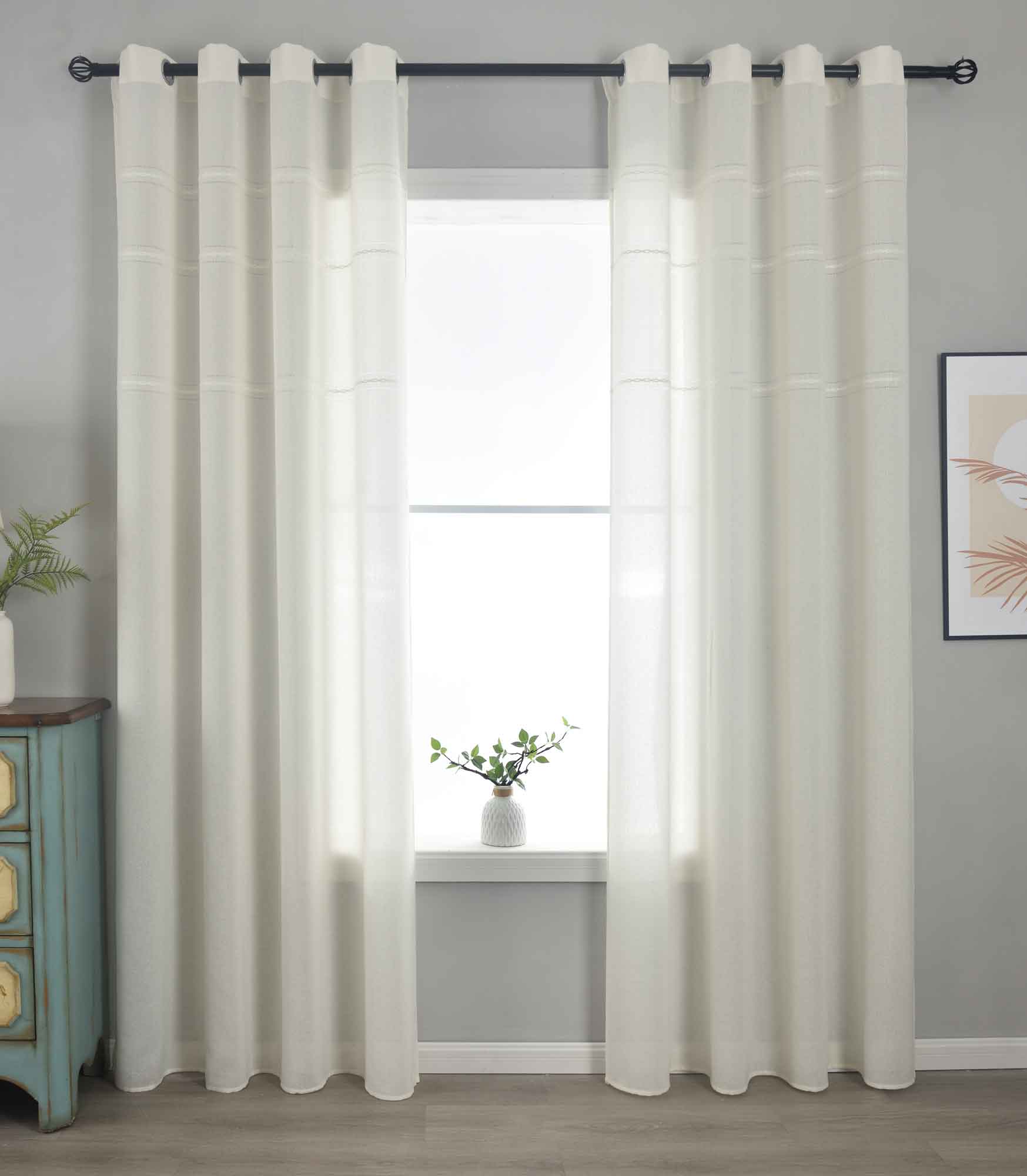 2er Set Halbtransparente Gardinen mit Ösen »Leipzig« Kettenmuster lichtdurchlässig elegante Struktur 202450-2 Natur Gardinenschal 202450-2natur | Gardinenbox.de