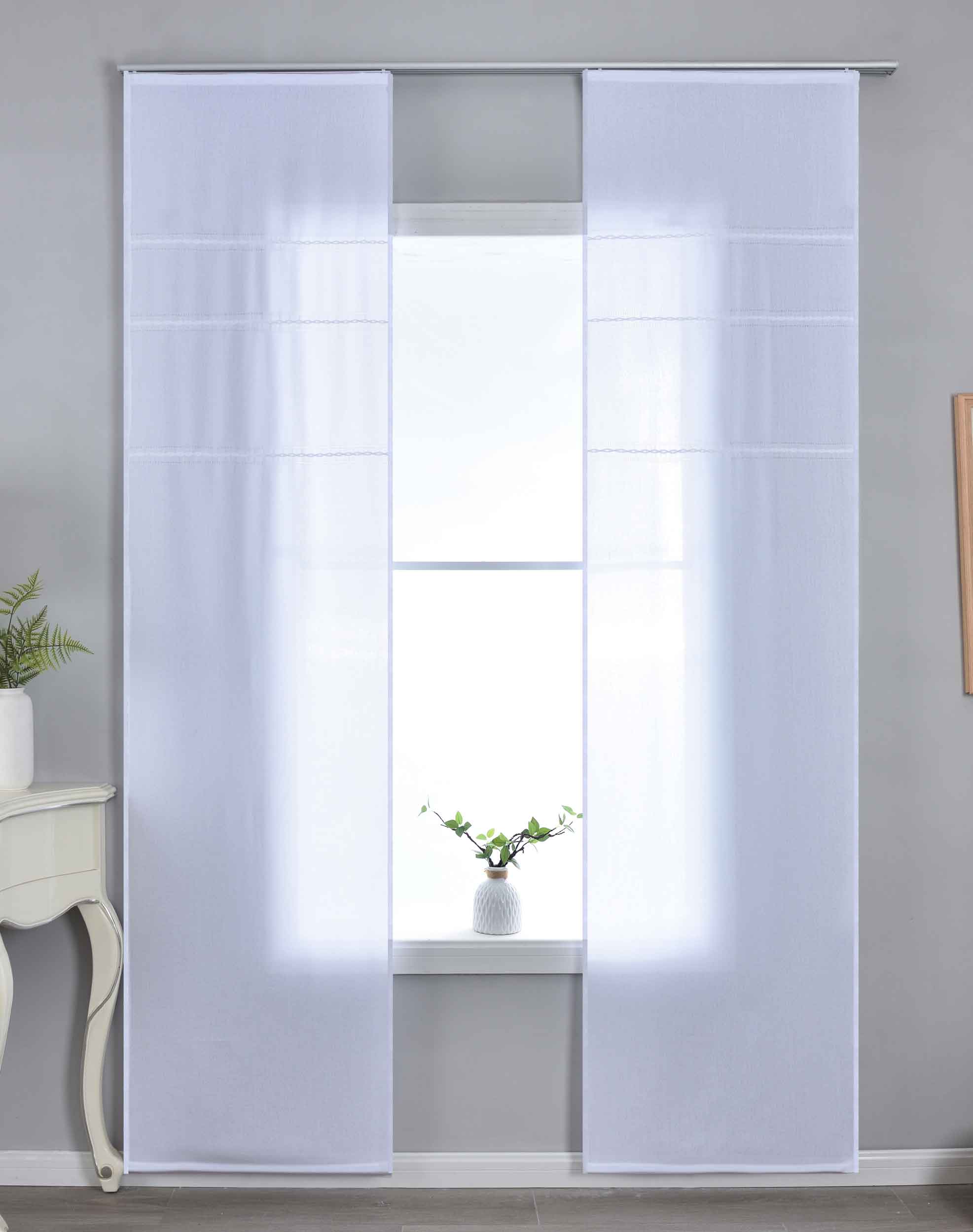 2er Set Halbtransparente Schiebegardinen mit Paneelwagen »Leipzig« Kettenmuster lichtdurchlässig elegante Struktur 202450P-2 Schiebegardine 202450P-2weiss | Gardinenbox.de