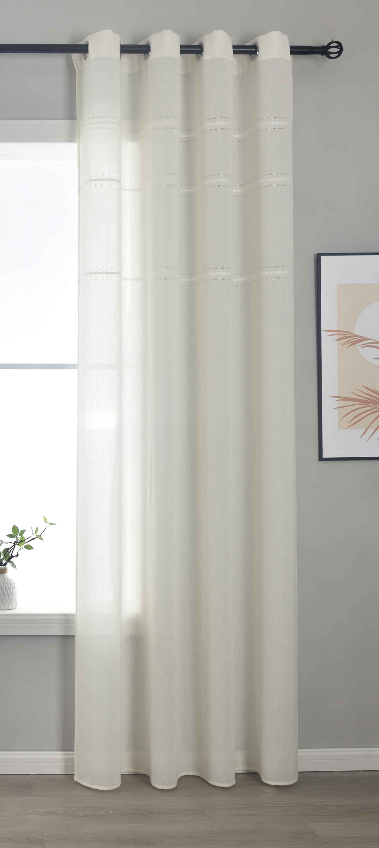 Halbtransparente Gardine mit Ösen »Leipzig« Kettenmuster lichtdurchlässig elegante Struktur 202450 Natur Gardinenschal 202450natur | Gardinenbox.de