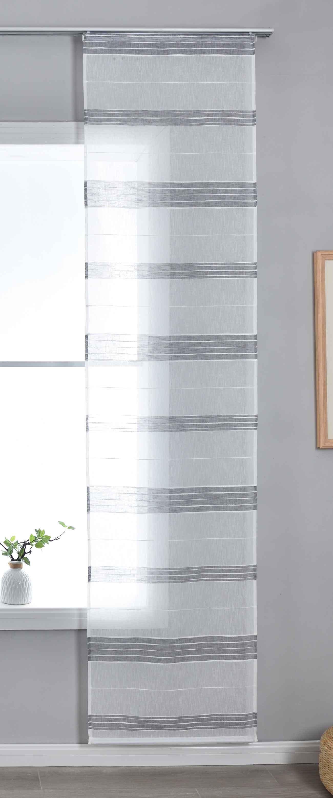 Halbtransparente Schiebegardine mit Paneelwagen »Frankfurt« Leinenbindung Linienmuster Formstabil Robust 202460P Grau Schiebegardine 202460Pgrau | Gardinenbox.de