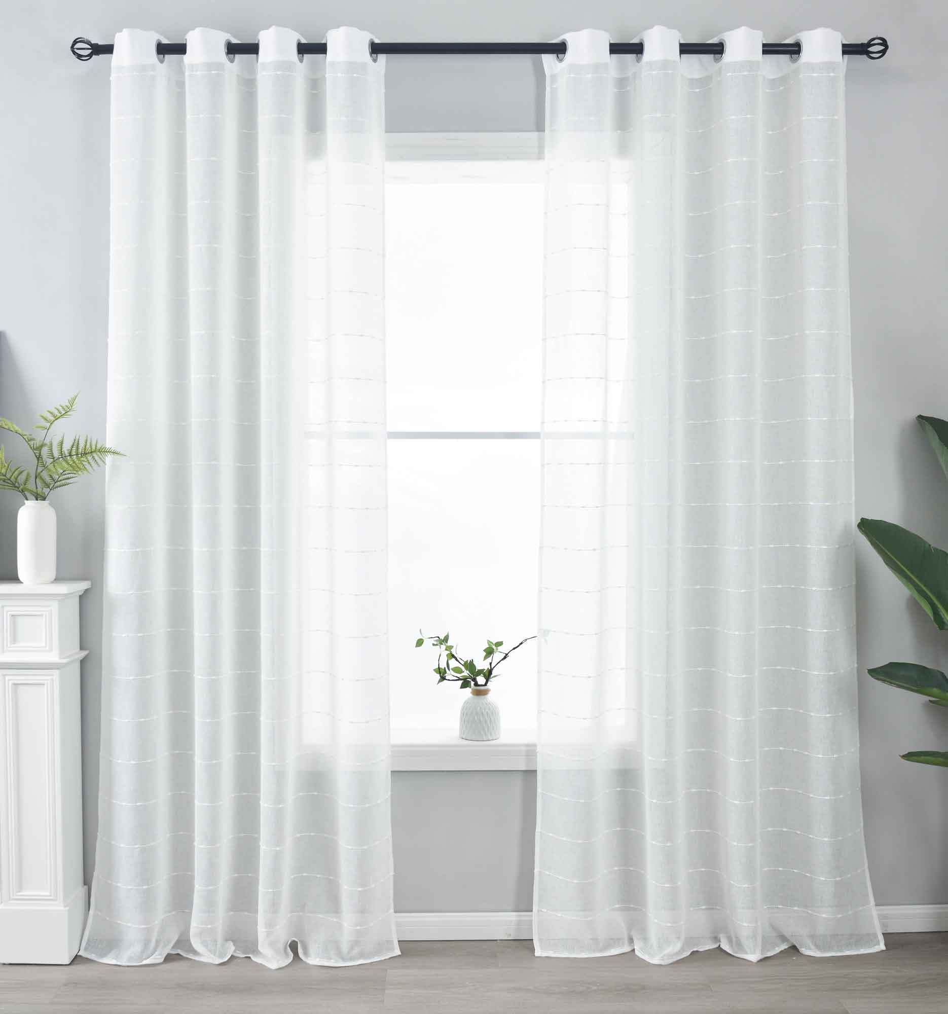 2er Set Halbtransparente Gardinen mit Ösen »Kassel« Chenille Leinenbindung Streifen Grobfaserig 202470-2 Natur Gardinenschal 202470-2natur | Gardinenbox.de