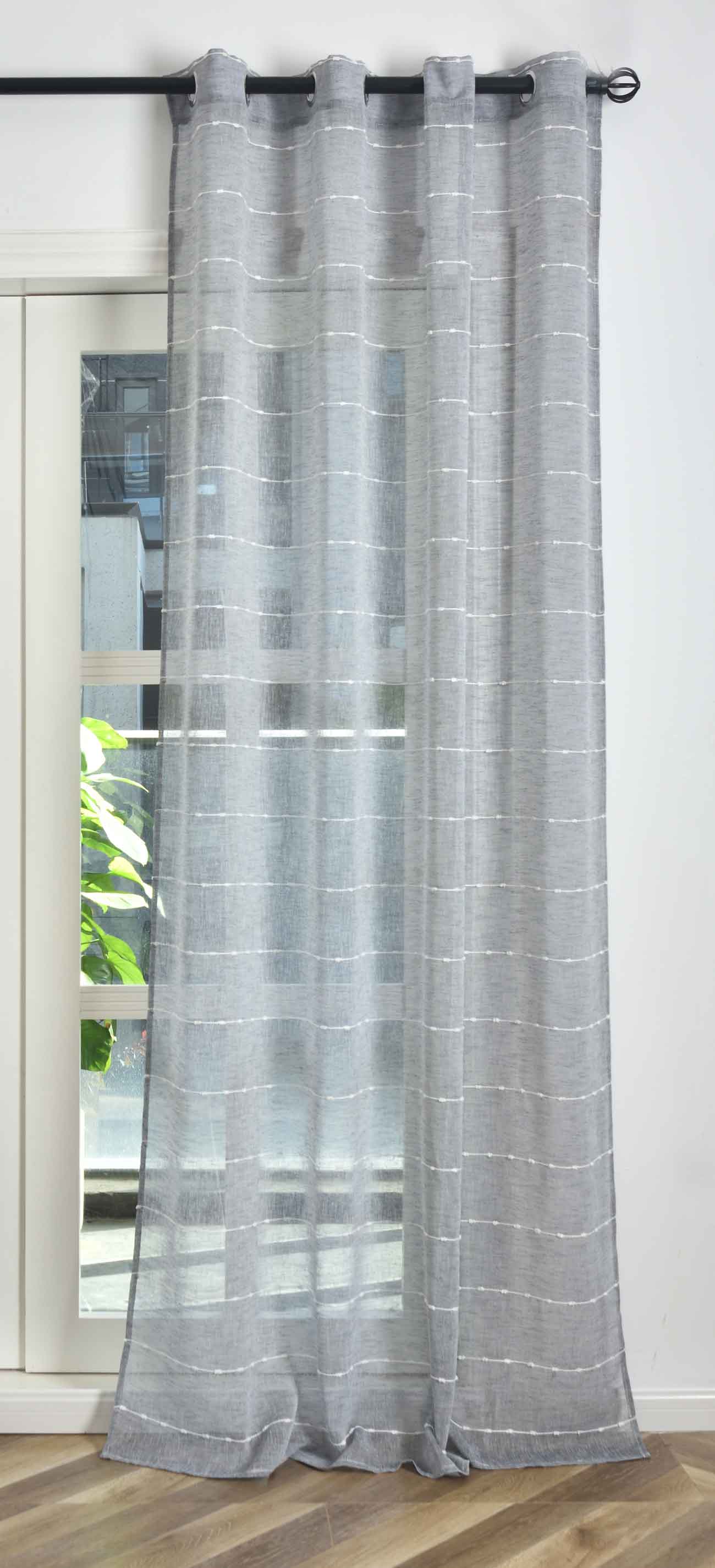 Halbtransparente Gardine mit Ösen »Kassel« Chenille Leinenbindung Streifen Grobfaserig 202470 Grau Gardinenschal 202470grau_6d544870-471f-4ff7-ba0e-f2e545d9c8fe | Gardinenbox.de