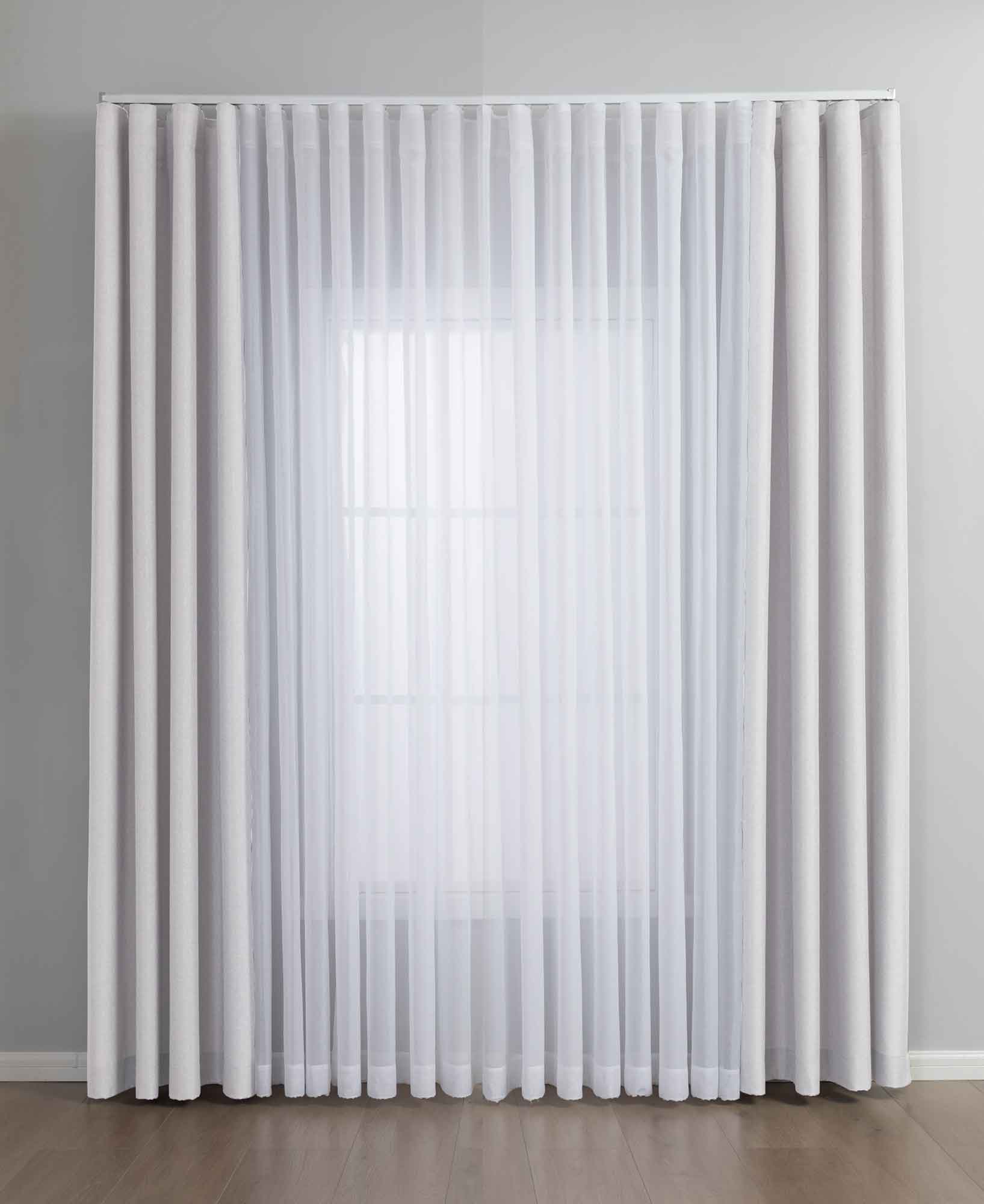 Gardinen-Set 3-teilig S Wien« | 2 Vorhänge Leinenoptik HxB 245x145 cm  und 1 Voile Batist Store HxB 245x300 cm Weiß 1:2 Wellenband  2025100-110S1