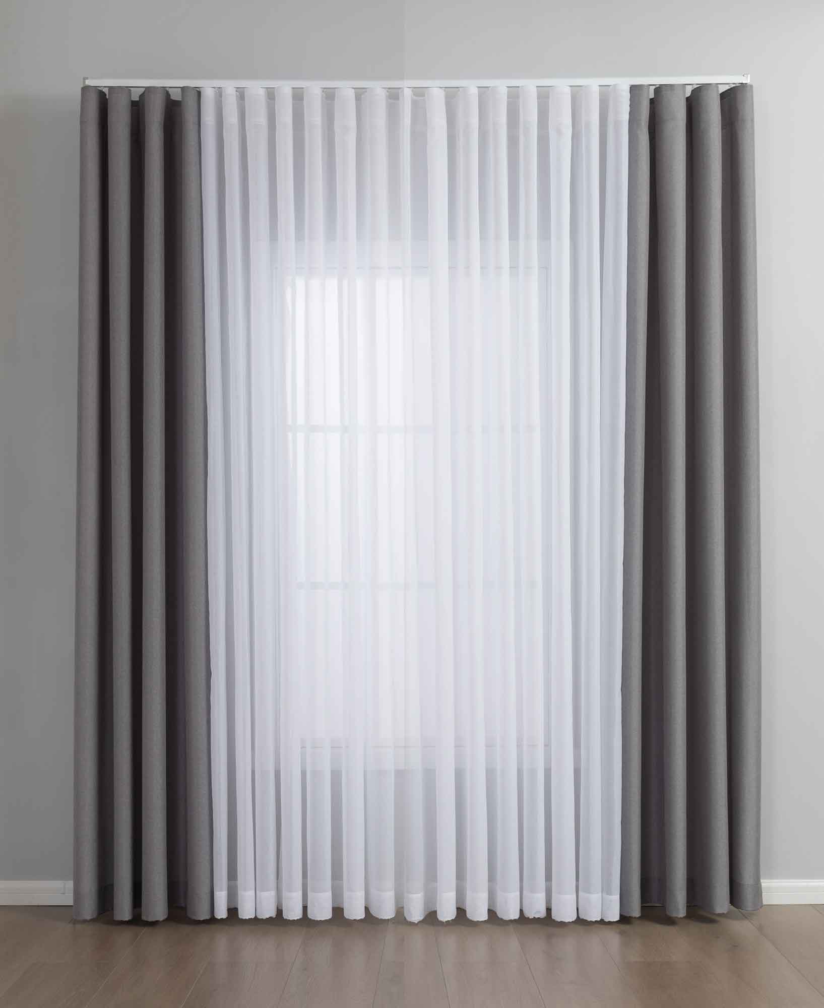 Gardinen-Set 3-teilig L Wien« | 2 Vorhänge Leinenoptik HxB 245x300 cm  und 1 Voile Batist Store HxB 245x300 cm Weiß 1:2 Wellenband  2025100-110S3