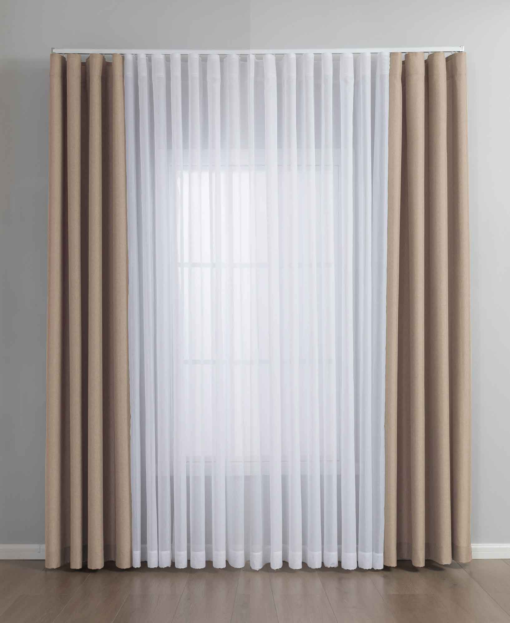 Gardinen-Set 3-teilig L Wien« | 2 Vorhänge Leinenoptik HxB 245x300 cm  und 1 Voile Batist Store HxB 245x300 cm Weiß 1:2 Wellenband  2025100-110S3