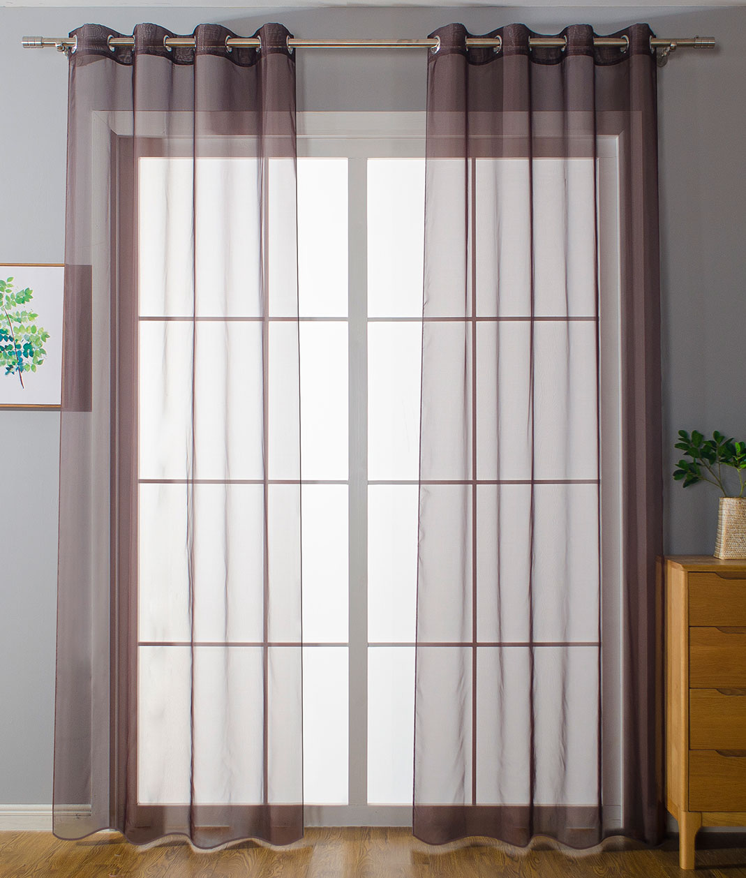 2er-Pack Ösen Gardinen Transparent Vorhang Set Wohnzimmer Voile Ösenvorhang Bleibandabschluß 203322 Braun HxB 145x140 cm Gardinen Set 203322braun | Gardinenbox.de