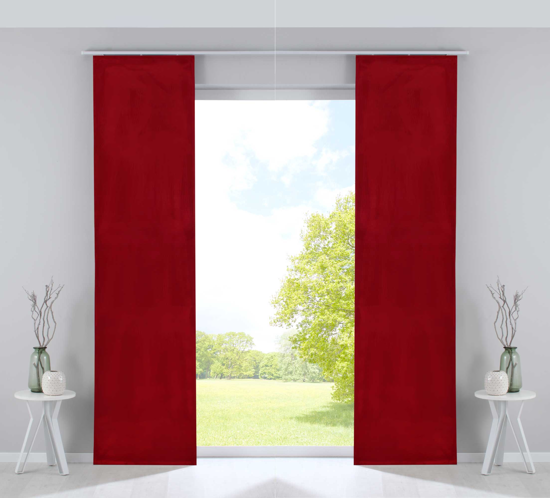 2er Set Flächenvorhänge Verdunkelung Schiebegardinen »Milano« Samt blickdicht Blackout Alu Paneelwägen Beschwerungsstangen 203571-2-alu Rot Schiebegardine 203571-2-alurot | Gardinenbox.de