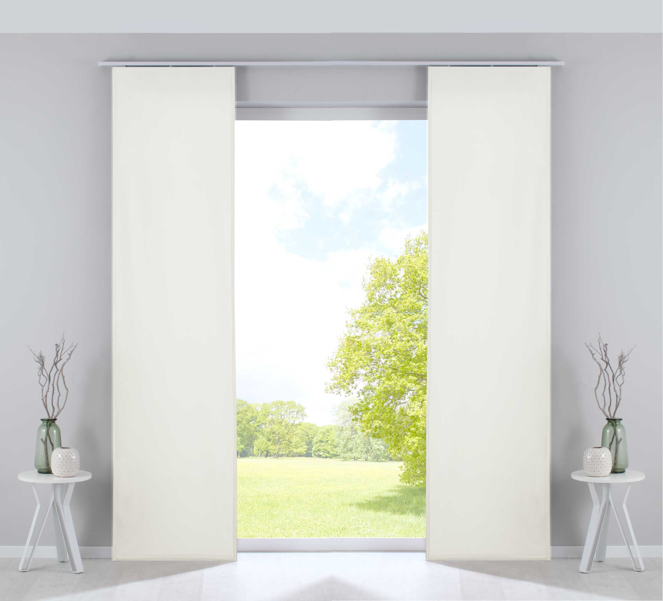 2er Set Flächenvorhänge Verdunkelung Schiebegardinen »Milano« Samt blickdicht Blackout Paneelwägen Beschwerungsstangen 203571-2 Creme Schiebegardine 203571-2creme | Gardinenbox.de