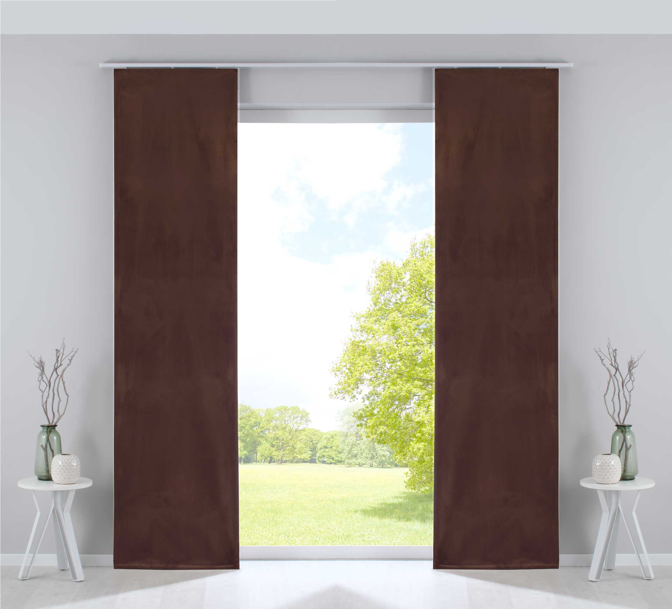 2er Set Flächenvorhänge Verdunkelung Schiebegardinen »Milano« Samt blickdicht Blackout Paneelwägen Beschwerungsstangen 203571-2 Taupe Schiebegardine 203571-2taupe | Gardinenbox.de