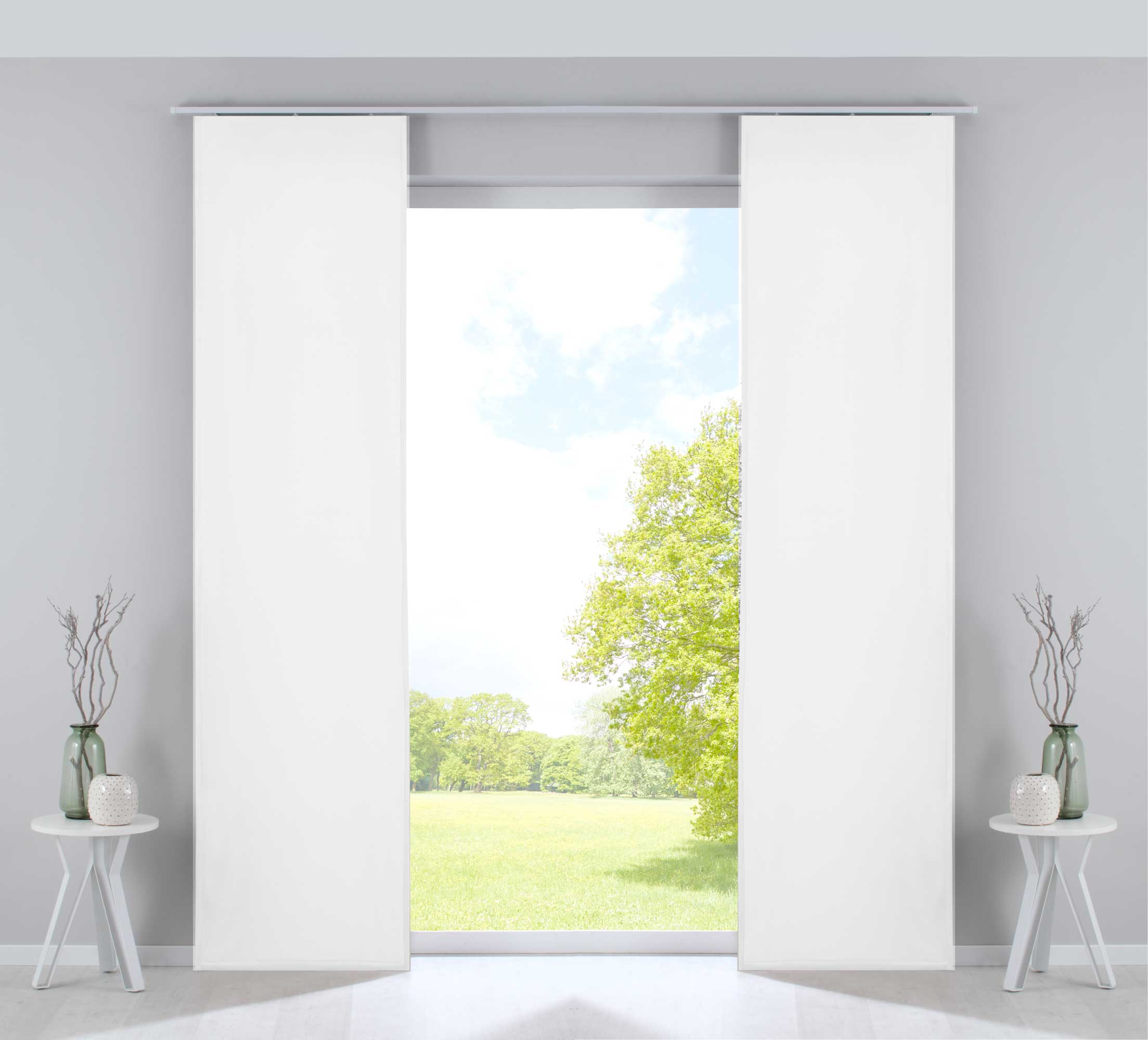 2er Set Flächenvorhänge Verdunkelung Schiebegardinen »Milano« Samt blickdicht Blackout Paneelwägen Beschwerungsstangen 203571-2 Weiß Schiebegardine 203571-2weiss | Gardinenbox.de