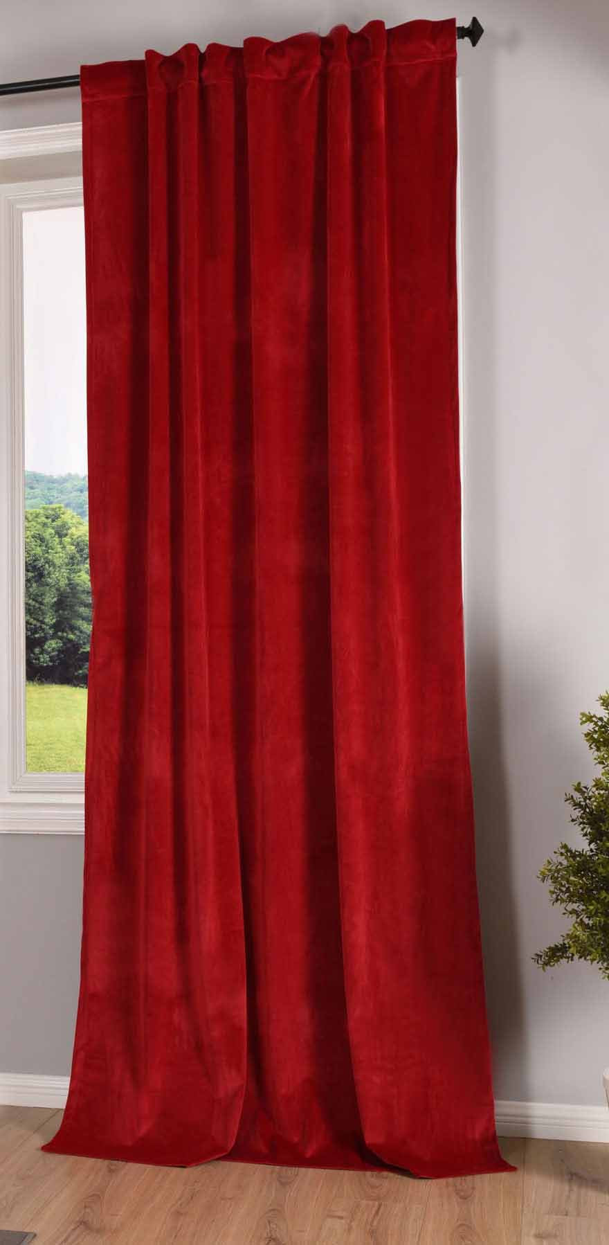 Verdunkelungsvorhang »Milano« Samt blickdicht Schlaufenband Tunneldurchzug Blackout Bügelband kürzbar 20357 Rot 1 Stück HxB 235x135 cm Vorhang Set 20357rot-1x | Gardinenbox.de