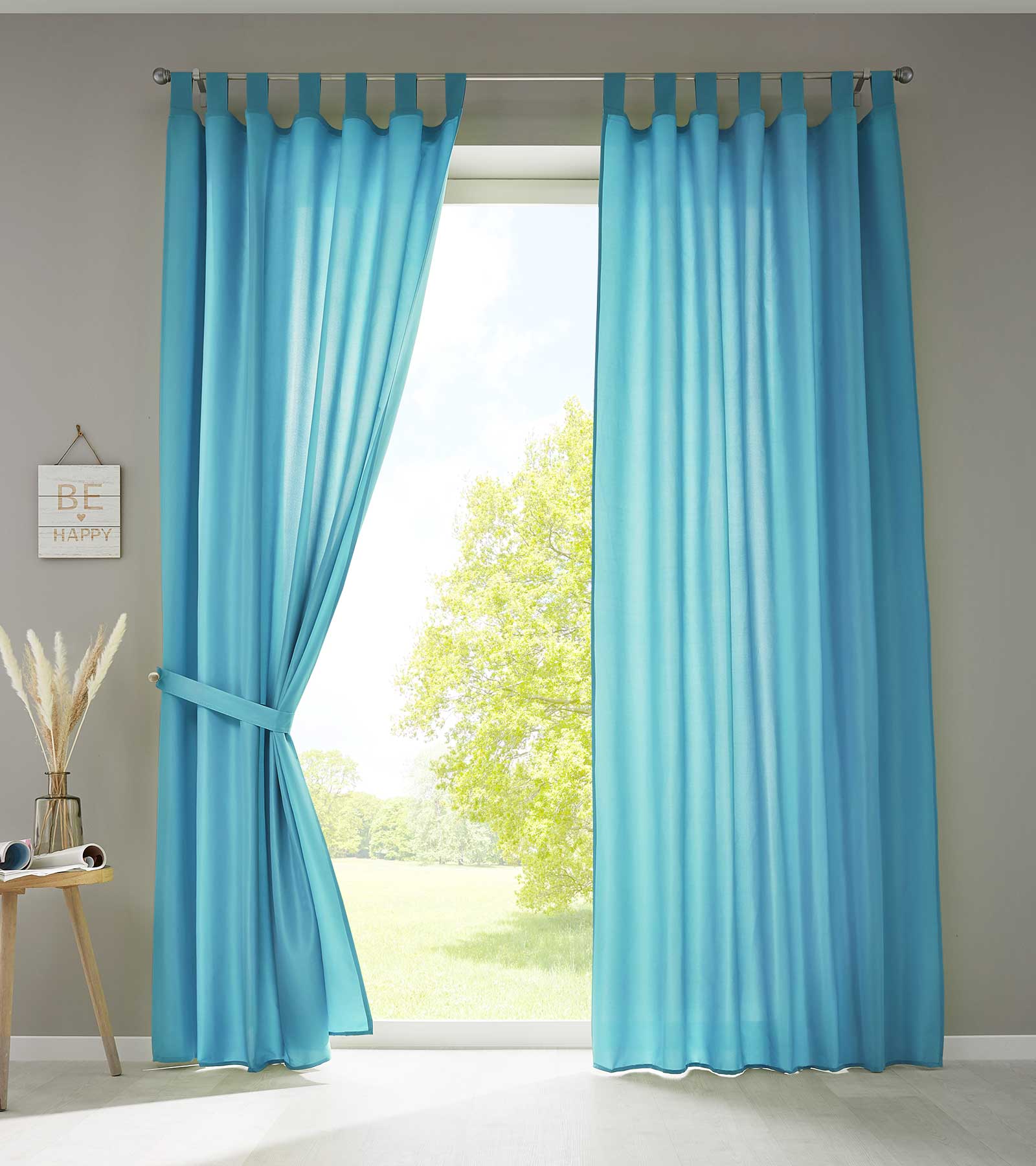 2er Set Vorhänge Schal Schlaufen »Berlin« Microsatin Lichtdurchlässig Kräuselband Uni Matt 20400N2 Türkis HxB 245x140 cm Vorhang 20400N2tuerkis | Gardinenbox.de