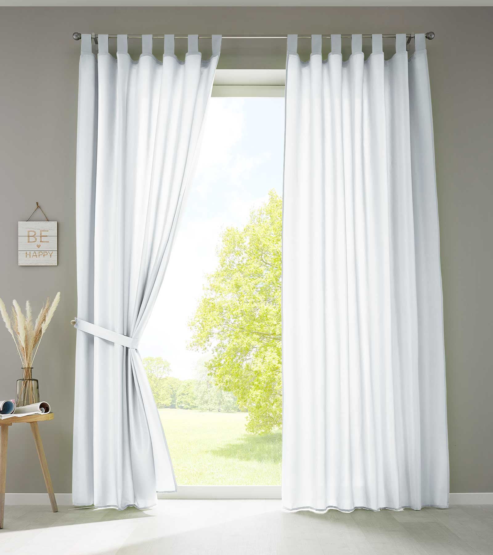 2er Set Vorhänge Schal Schlaufen »Berlin« Microsatin Lichtdurchlässig Kräuselband Uni Matt 20400N2 Weiß HxB 245x140 cm Vorhang 20400N2weiss | Gardinenbox.de