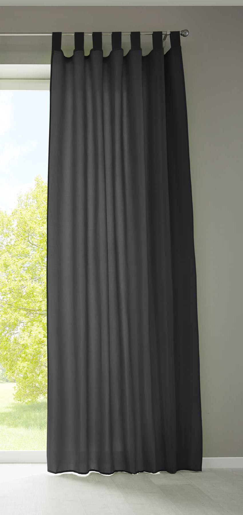 1er Set Vorhang Schal Schlaufen »Berlin« Microsatin Lichtdurchlässig Kräuselband Uni Matt 20400N Schwarz HxB 245x140 cm Gardinenschal 20400Nschwarz | Gardinenbox.de