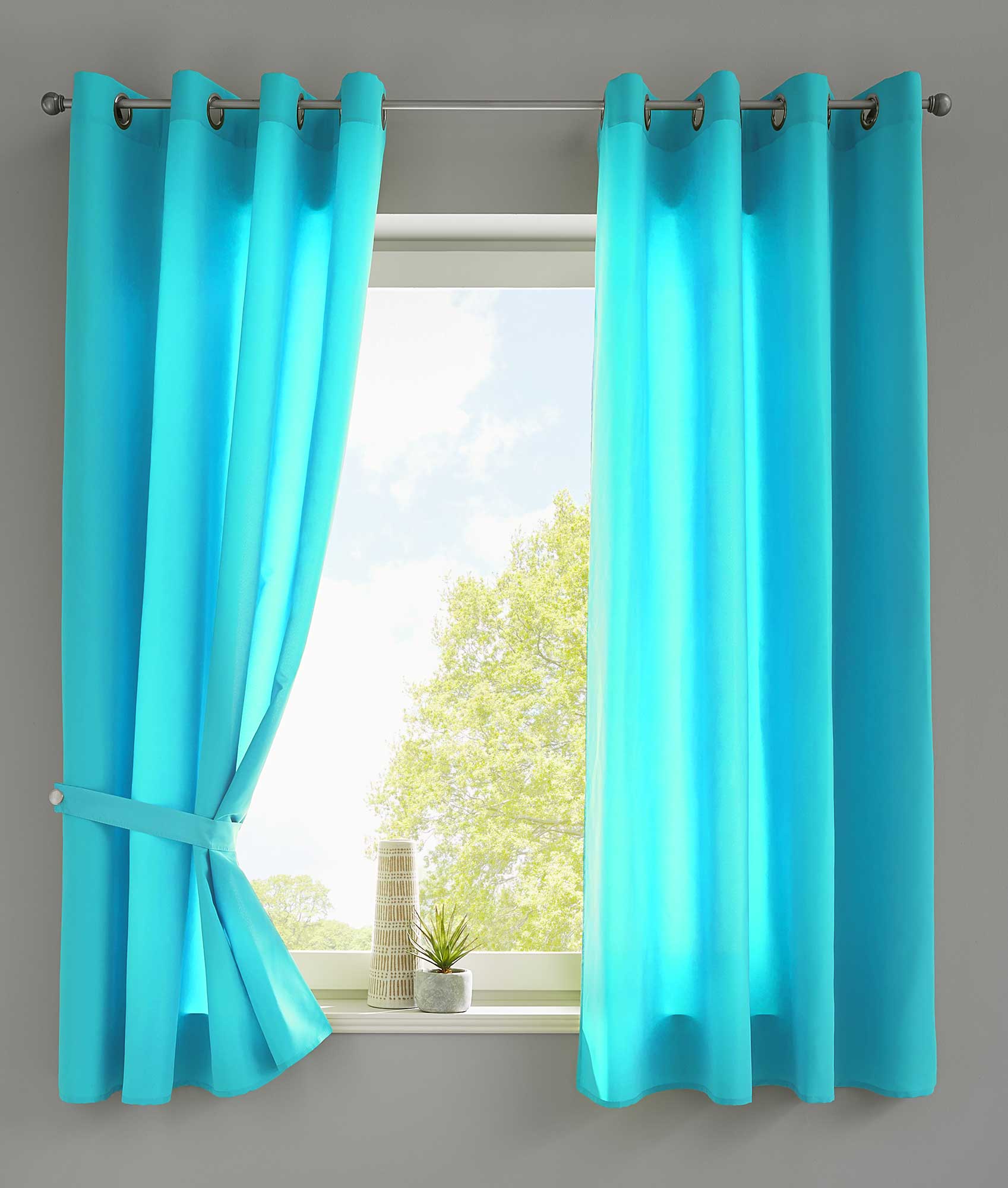 2er Set Vorhänge Schal Ösen »Berlin« Microsatin Lichtdurchlässig Uni Matt 20405N2 Türkis HxB 145x140 cm Vorhang 20405N2tuerkis-175 | Gardinenbox.de