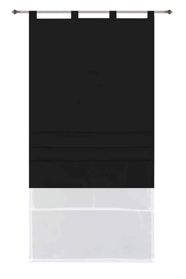 Doppel Raffrollo Palma Microsatin matt Voile Faltgardinen Faltrollo Schlaufenrollo mit Universalgardinenband 20410 Schwarz 100 x 175 (BxH) Raffrollo 20410schwarz | Gardinenbox.de