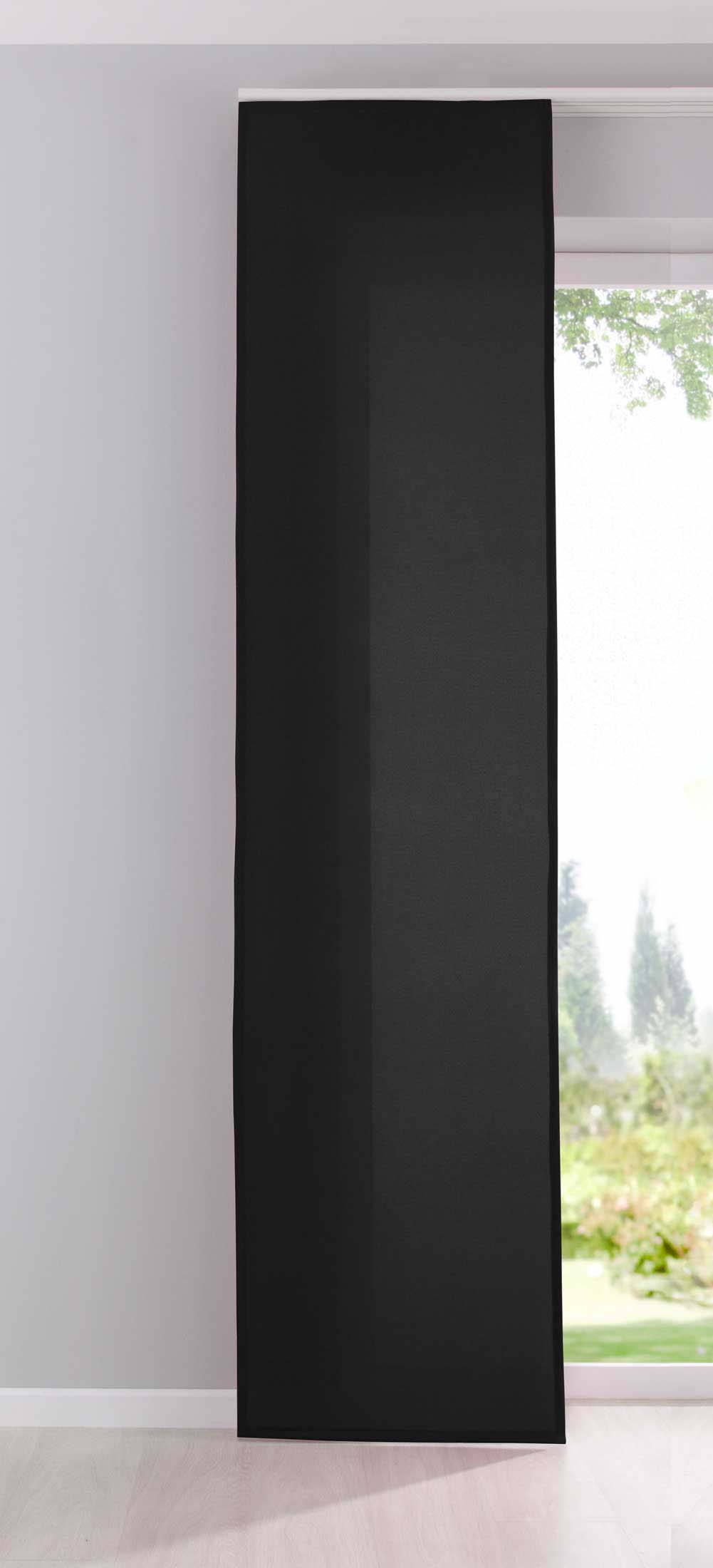 Flächenvorhang Schiebegardine Cationic blickdicht Leinen Optik natura seidenmatt Landhaus Stil 204411 Schwarz Schiebegardine 204411schwarz | Gardinenbox.de