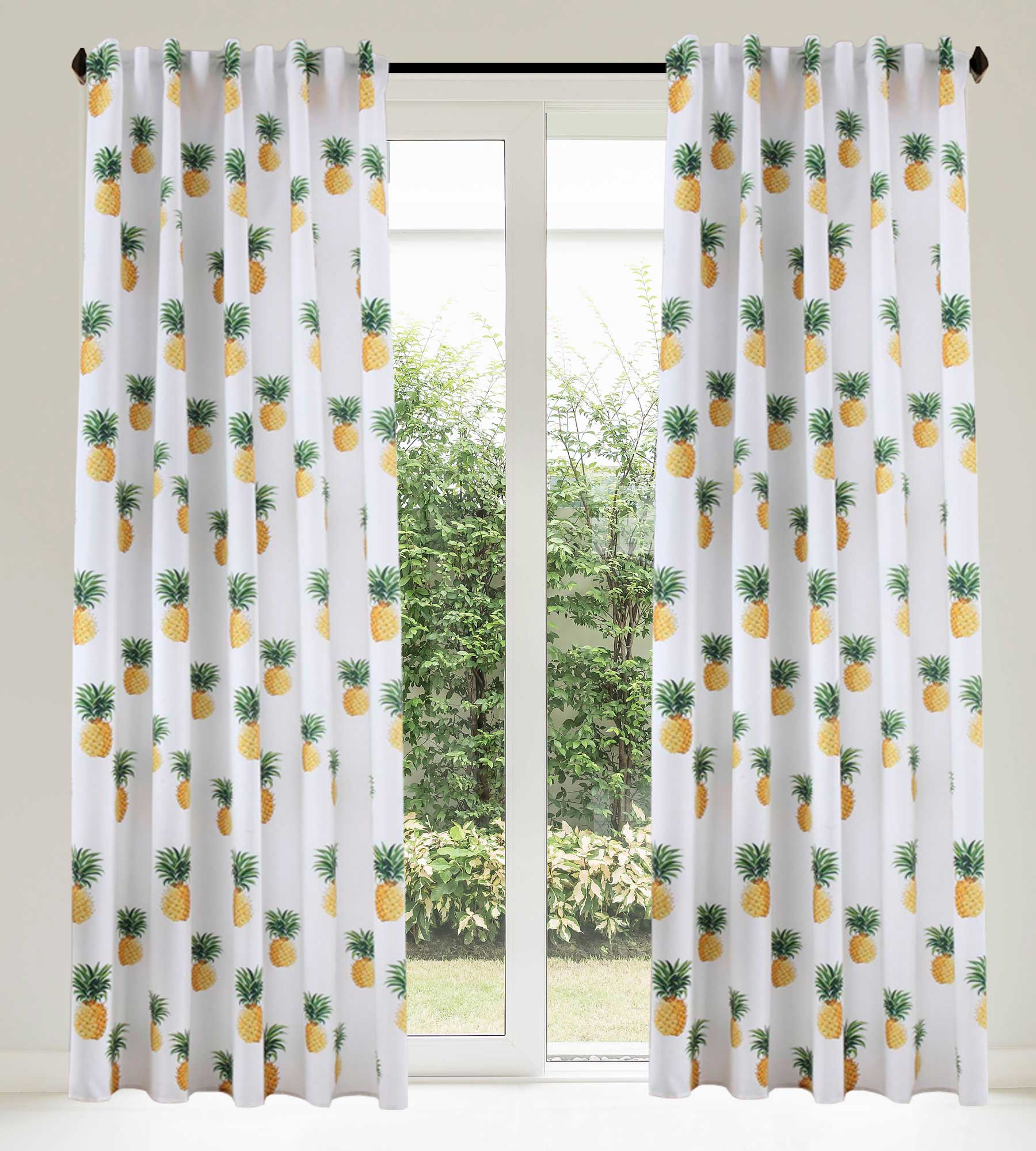 Vorhang Schal blickdicht verdeckte Schlaufen Universalband Digitaldruck (Höhe x Breite cm) 204902 Ananas 2 Stück 245x140 Vorhang Set 204902ananas | Gardinenbox.de