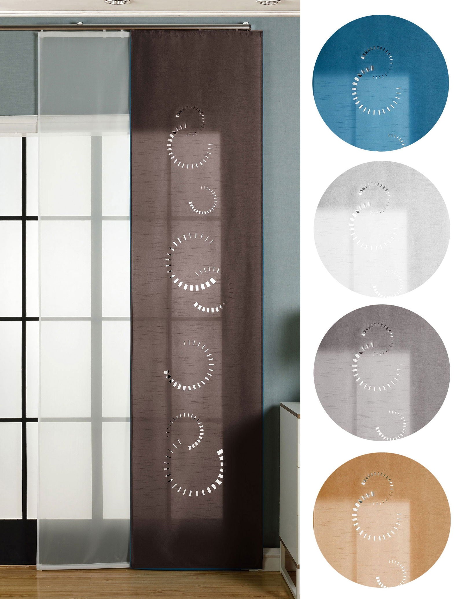 2er-Pack Schiebegardine Flächenvorhang Avila Lasercut Wildseide Optik Voile  cm (HxB) inkl. Paneelwagen und Beschwerungsstangen 165610 - Gardinenbox.de - 